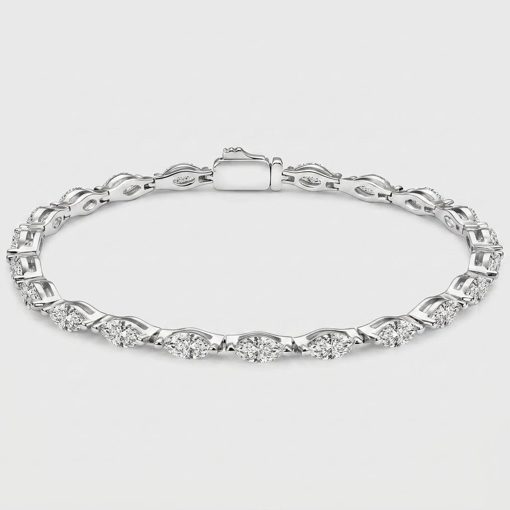 Marquise moissanite tennis bracelet in 14K white gold filled with lobster claw clasp