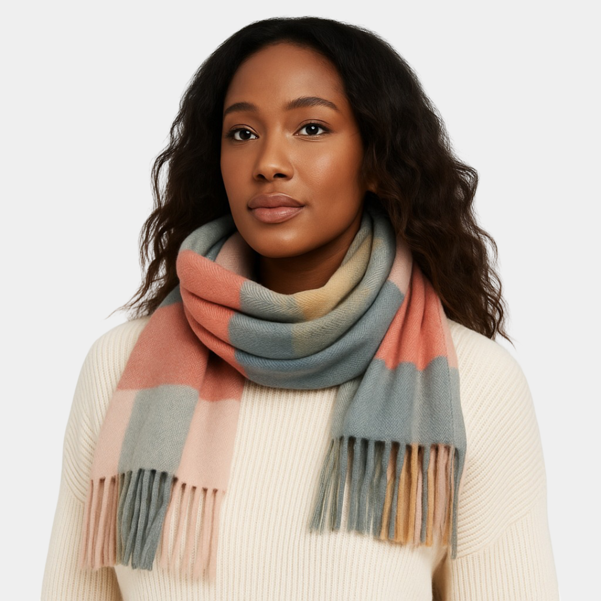 Lilac Check Wool Scarf