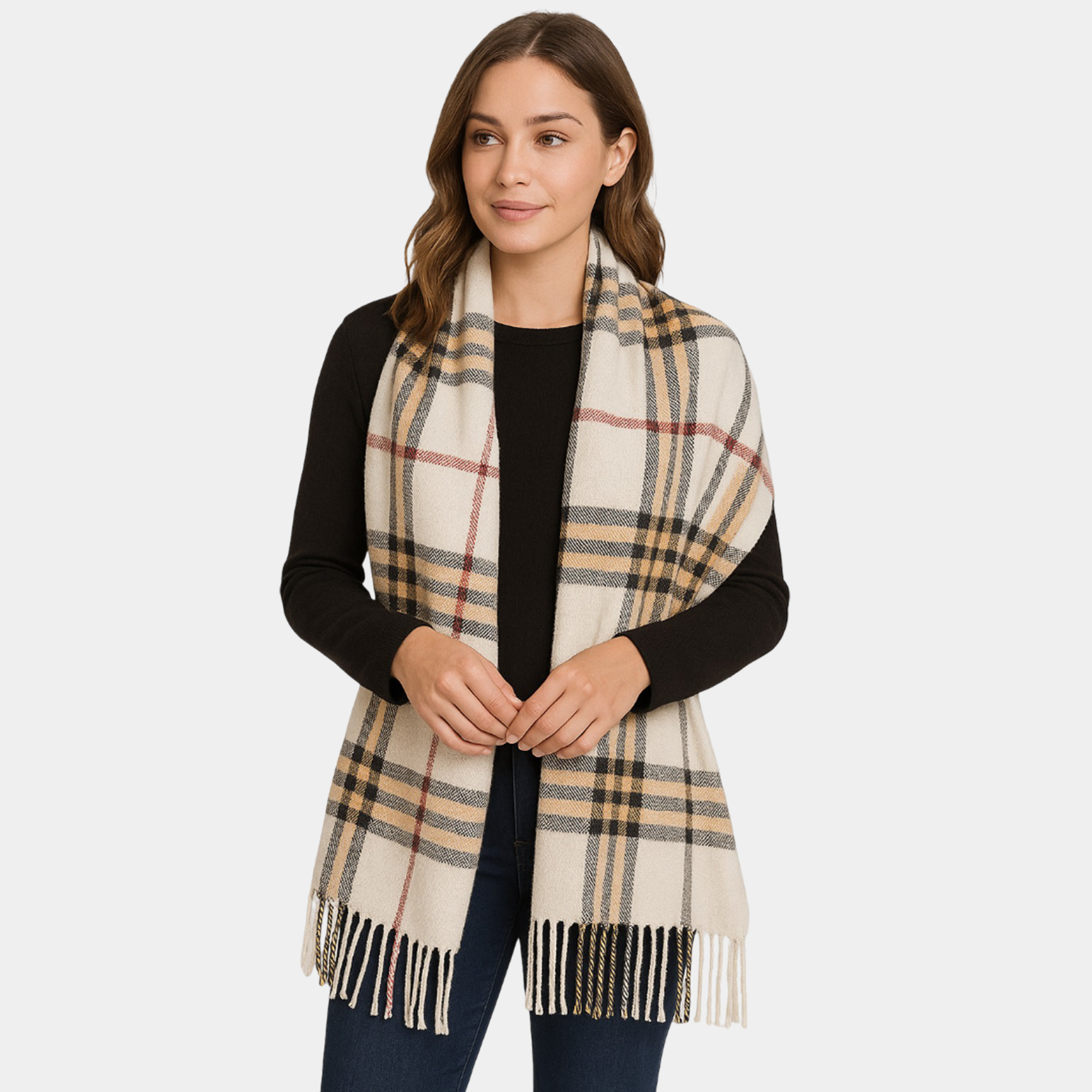 Super Soft Ivory Plaid Winter Scarf