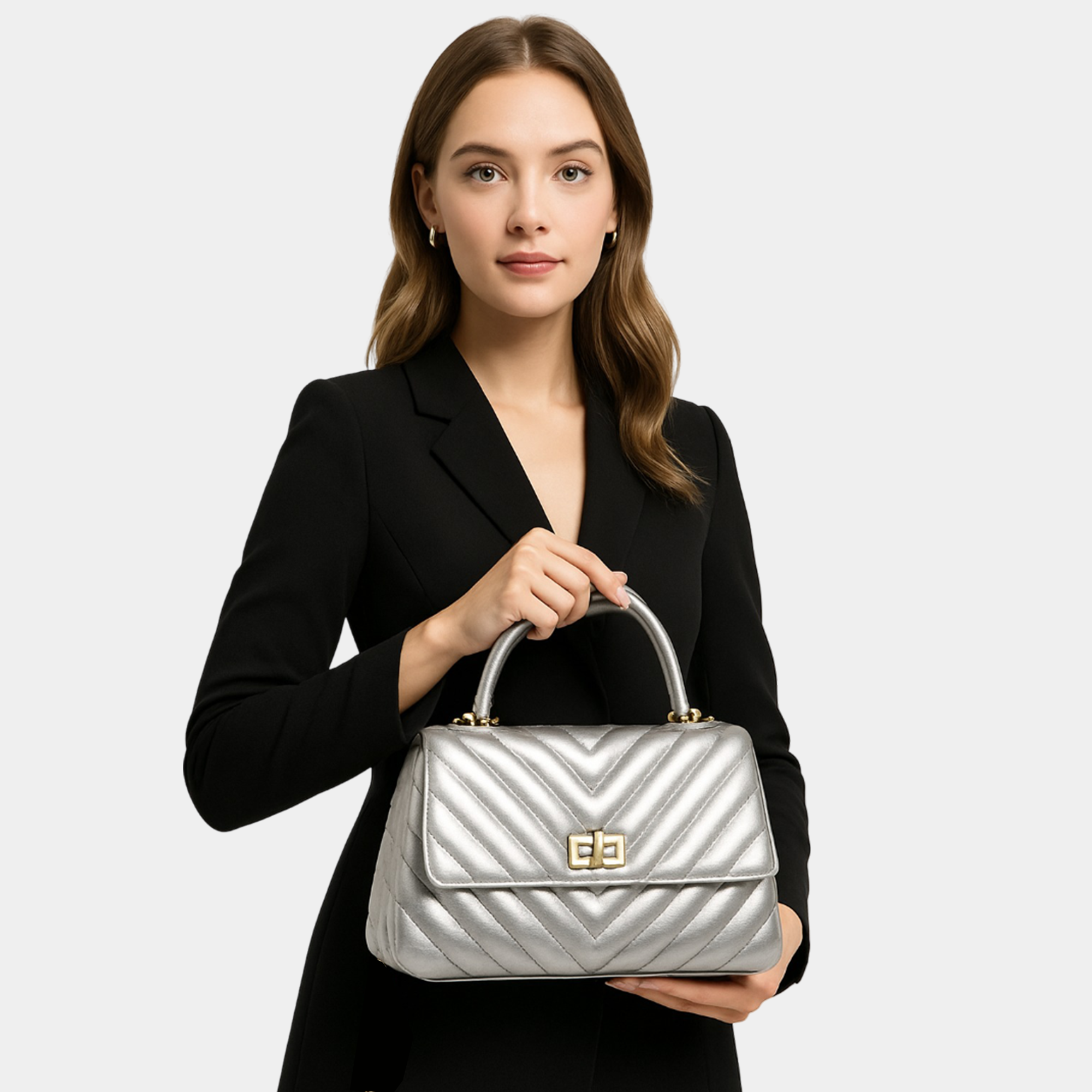 Silver Quilted Crossbody Bag