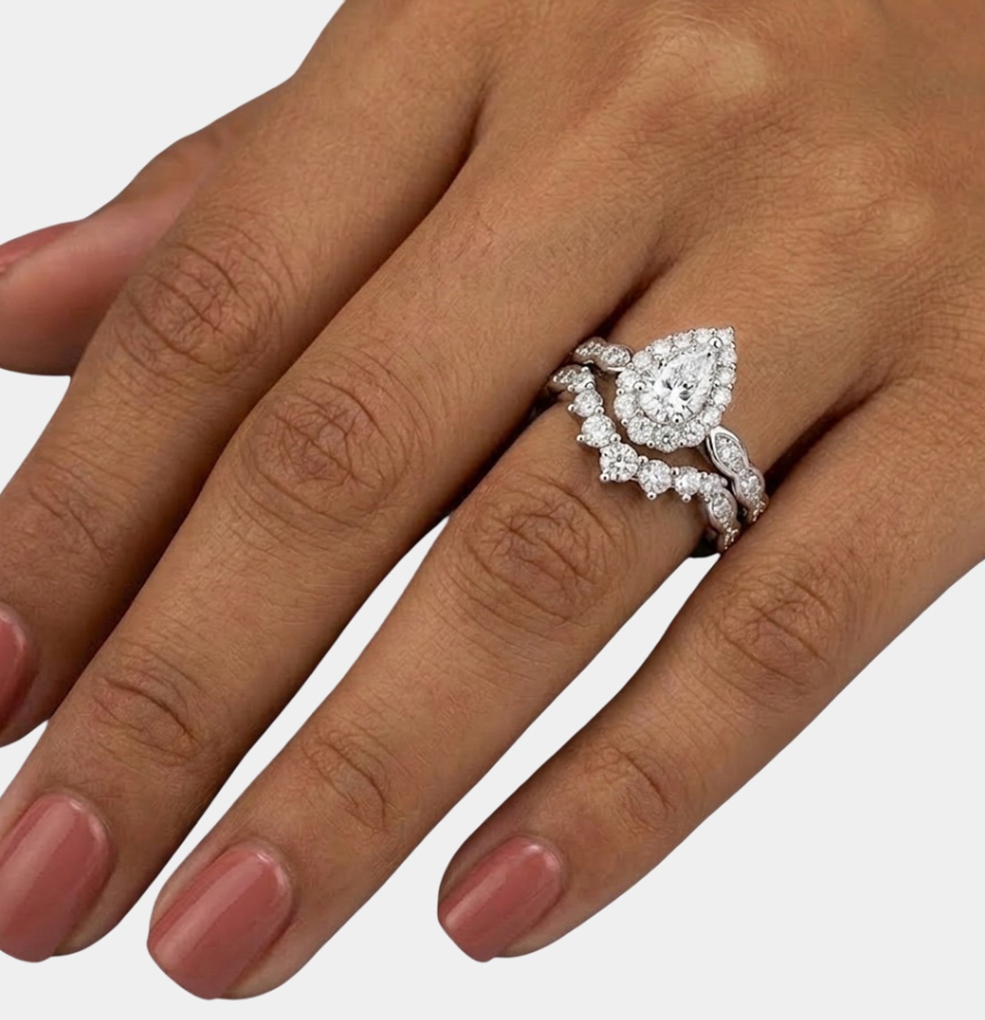 Eternal Teardrop Halo Bridal Ring Set