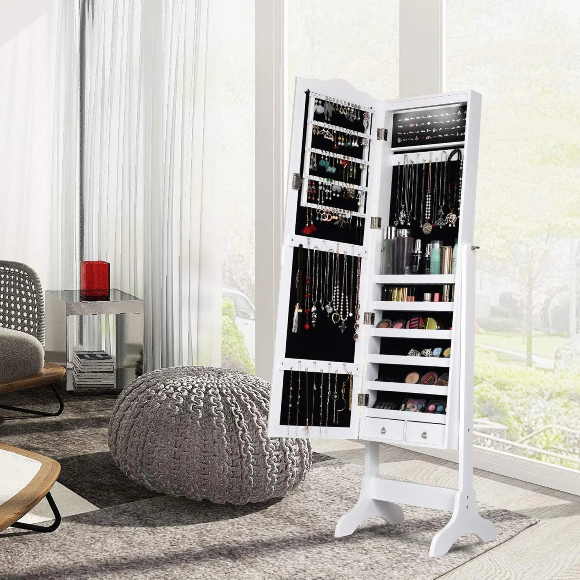 Jewelry Armoire Organizer with Full-Length Mirror