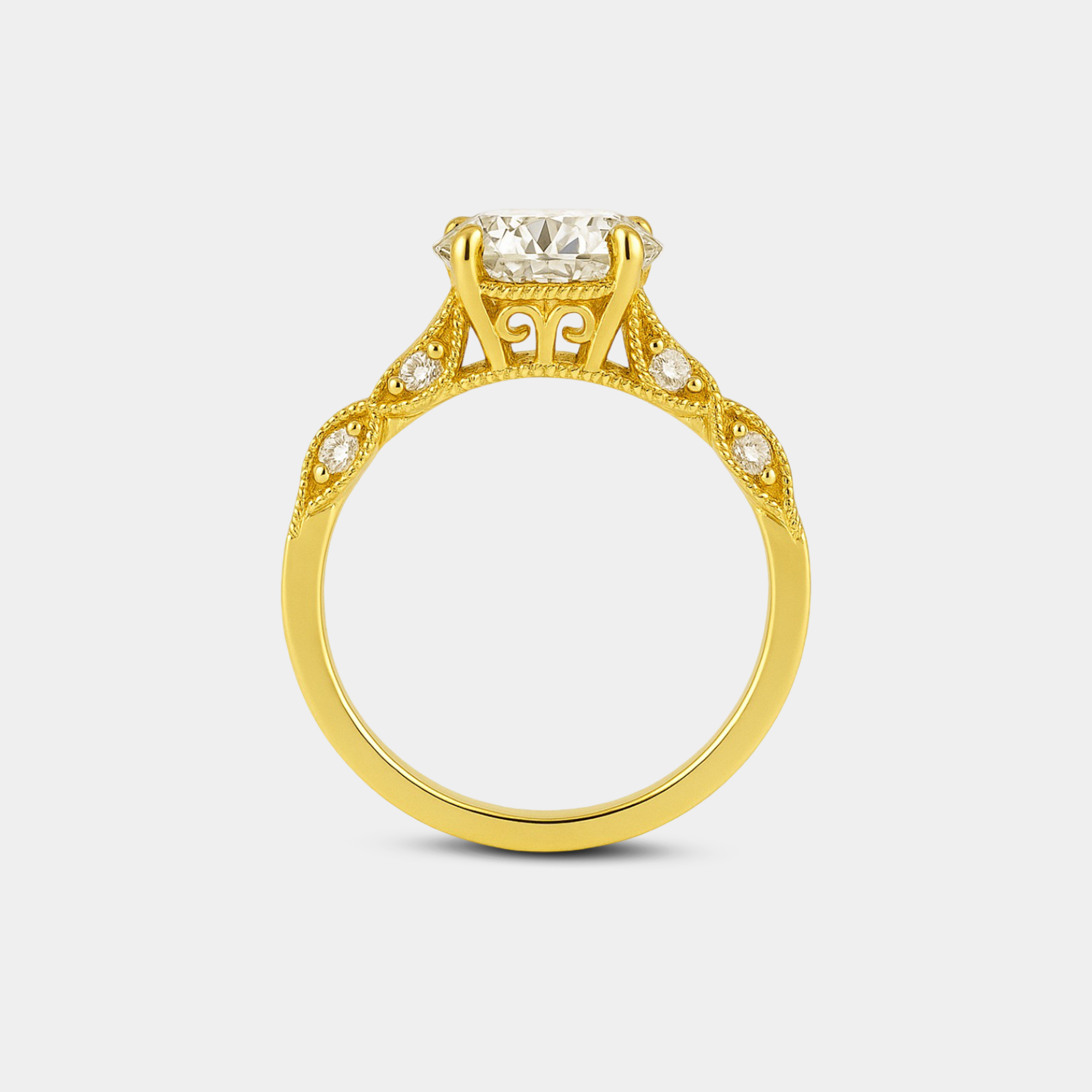 antique style round-cut moissanite ring gift packaging from MH Elegance luxury wedding rings collection