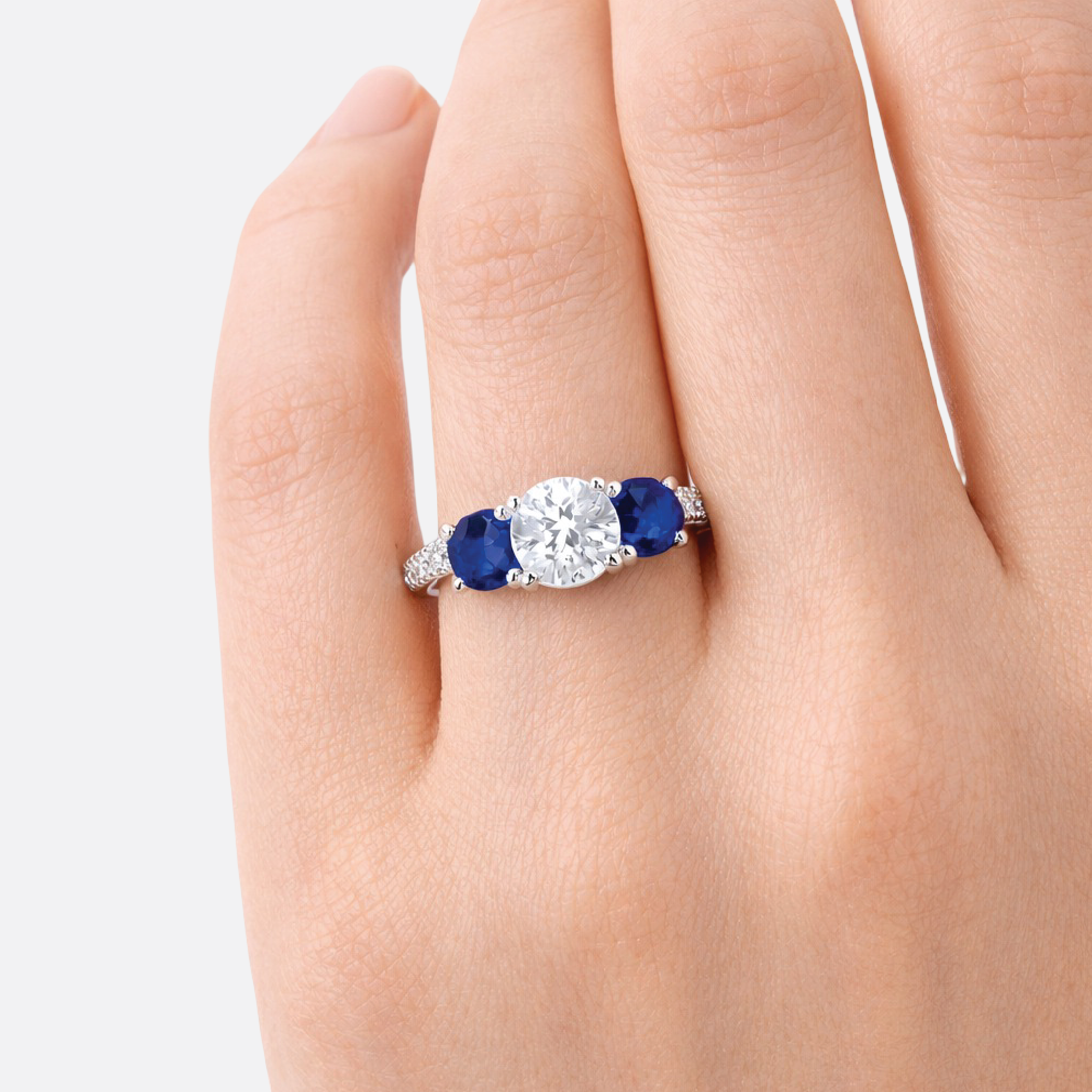 Diamond & Blue Sapphire Engagement Ring