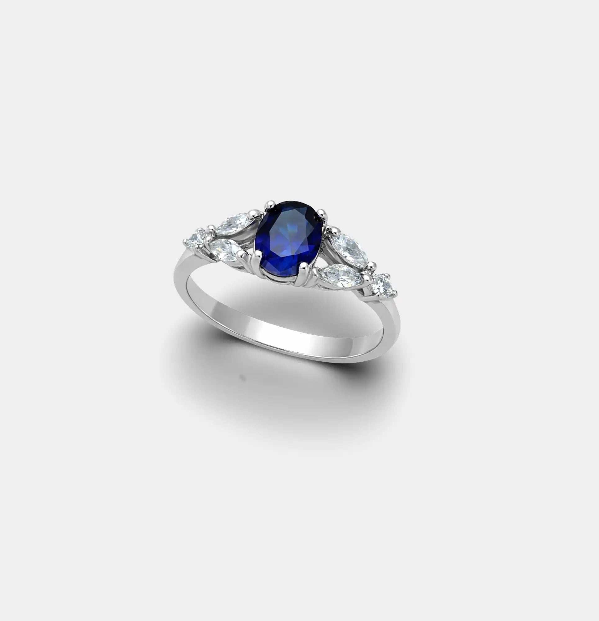 Stainless Steel Oval Blue Sapphire Engagement Ring