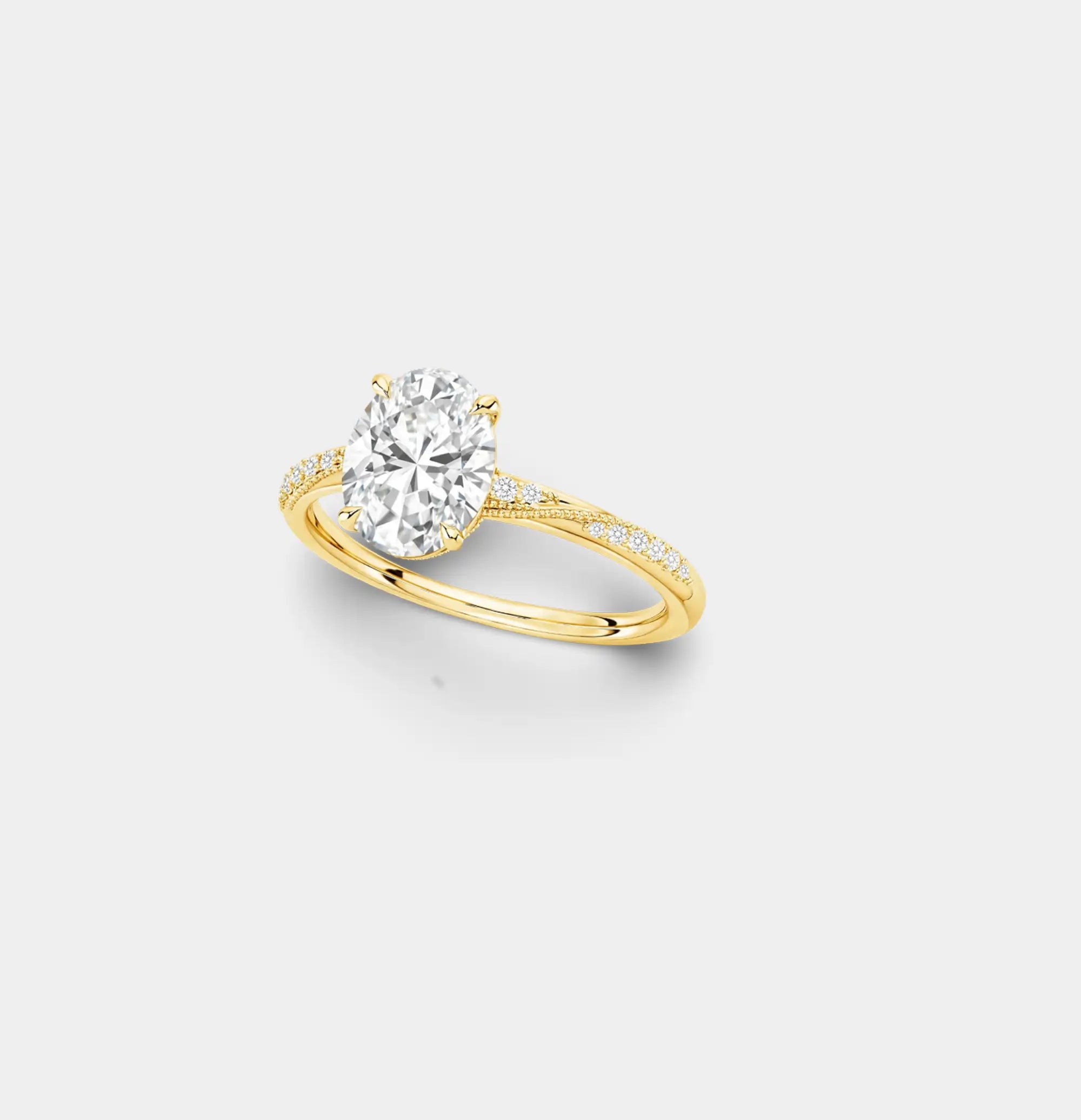 Bague Ovale en Or Jaune 14 carats Plaqué Or et Diamant Royal Glow