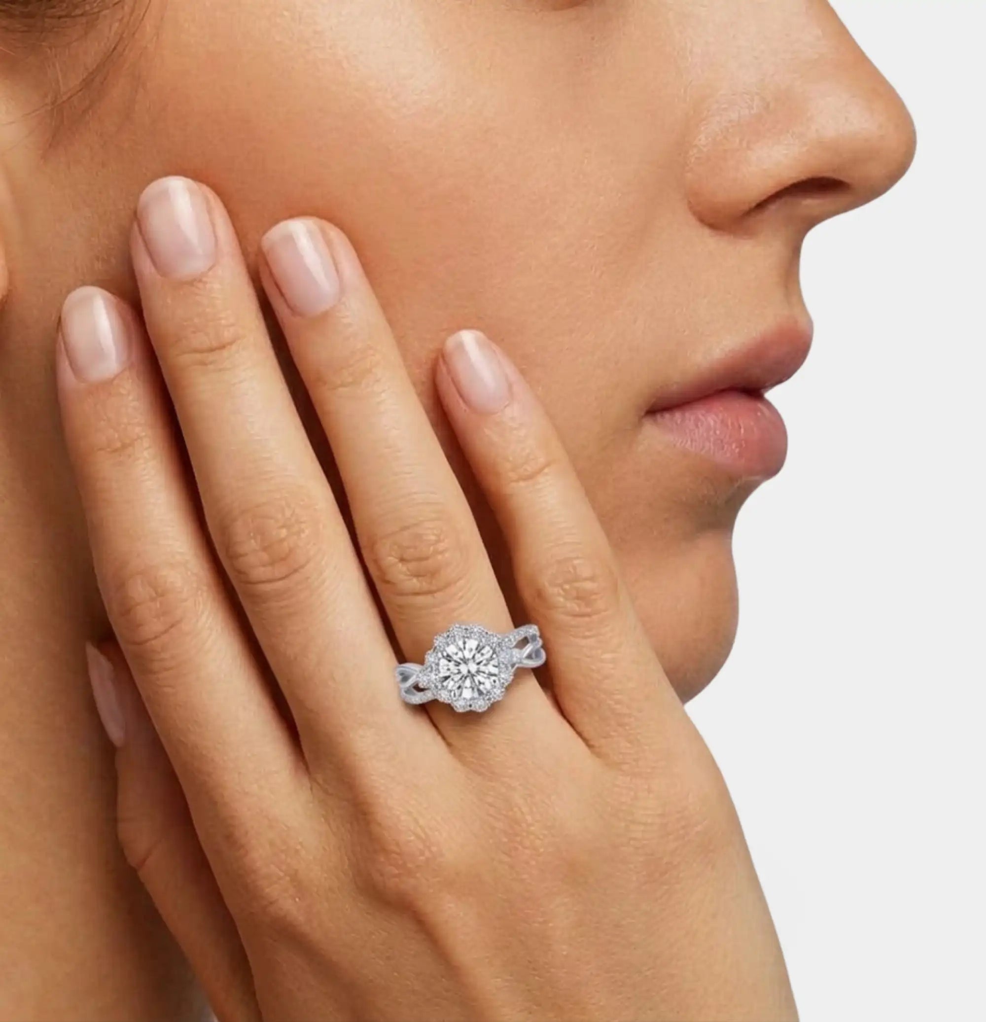 Bague de fiançailles fleur moissanite Blossom Luxe en argent sterling (ajustable)