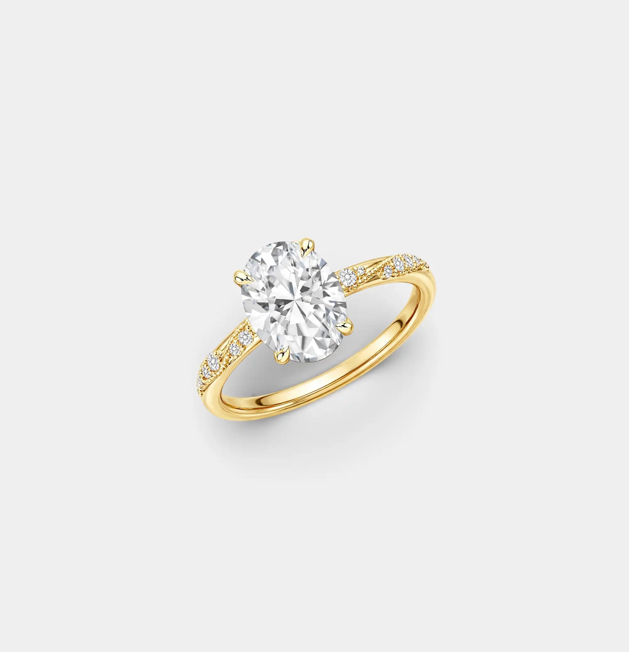 Bague Ovale en Or Jaune 14 carats Plaqué Or et Diamant Royal Glow