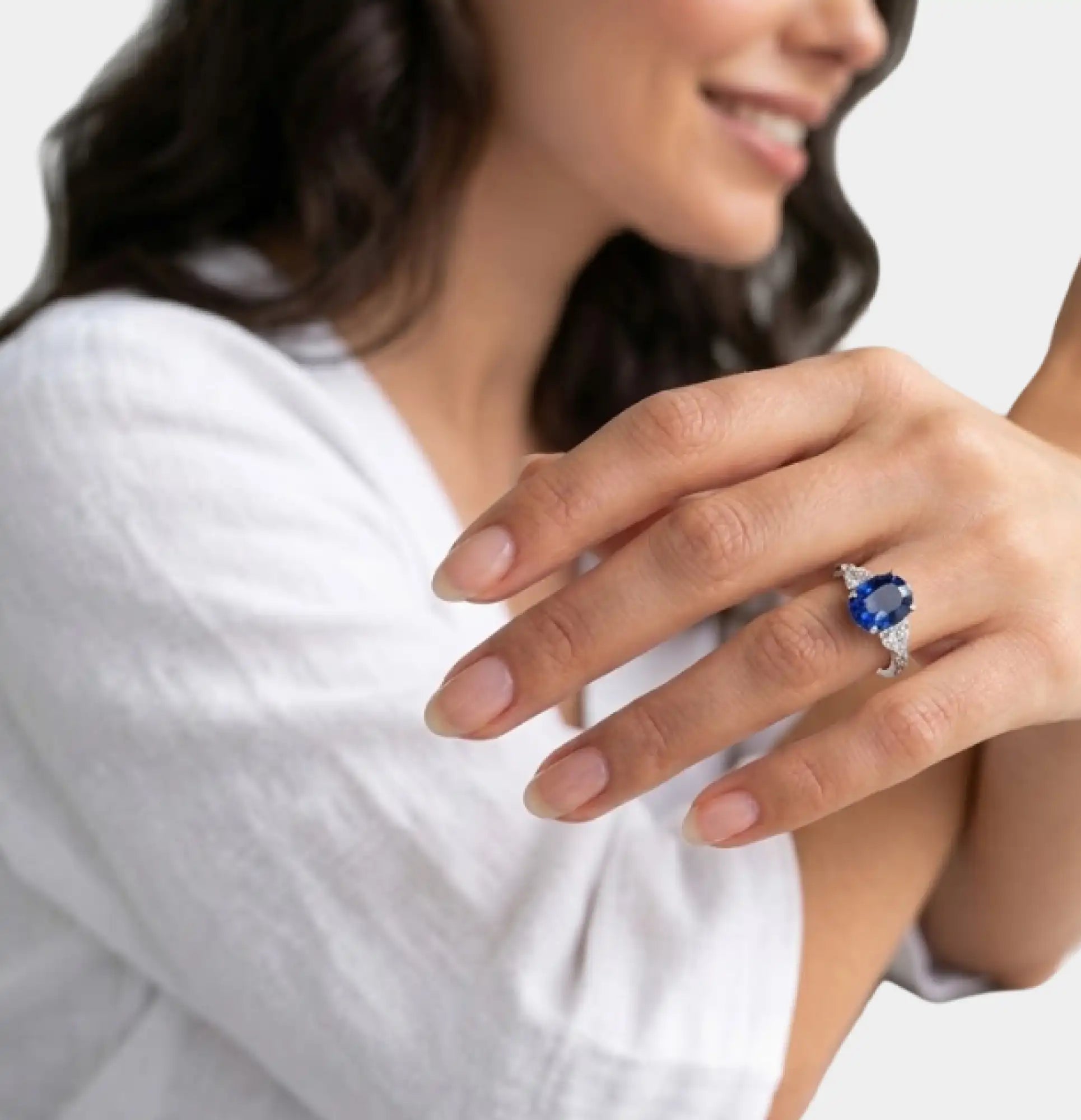 Stainless Steel Oval Blue Sapphire Engagement Ring