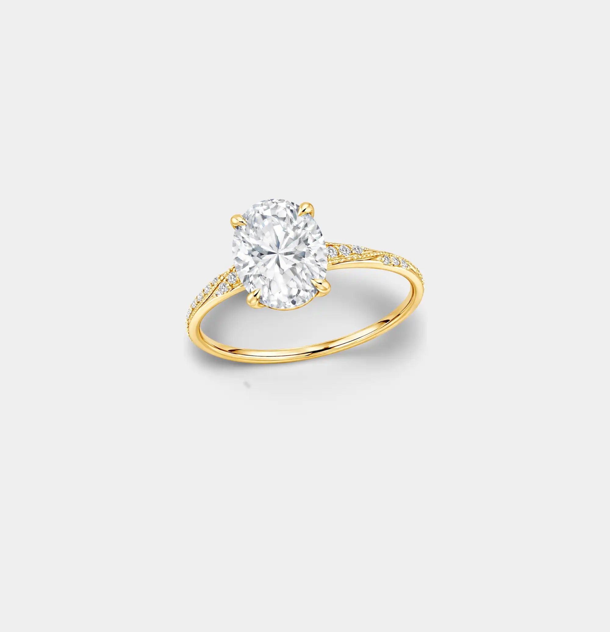 Bague Ovale en Or Jaune 14 carats Plaqué Or et Diamant Royal Glow