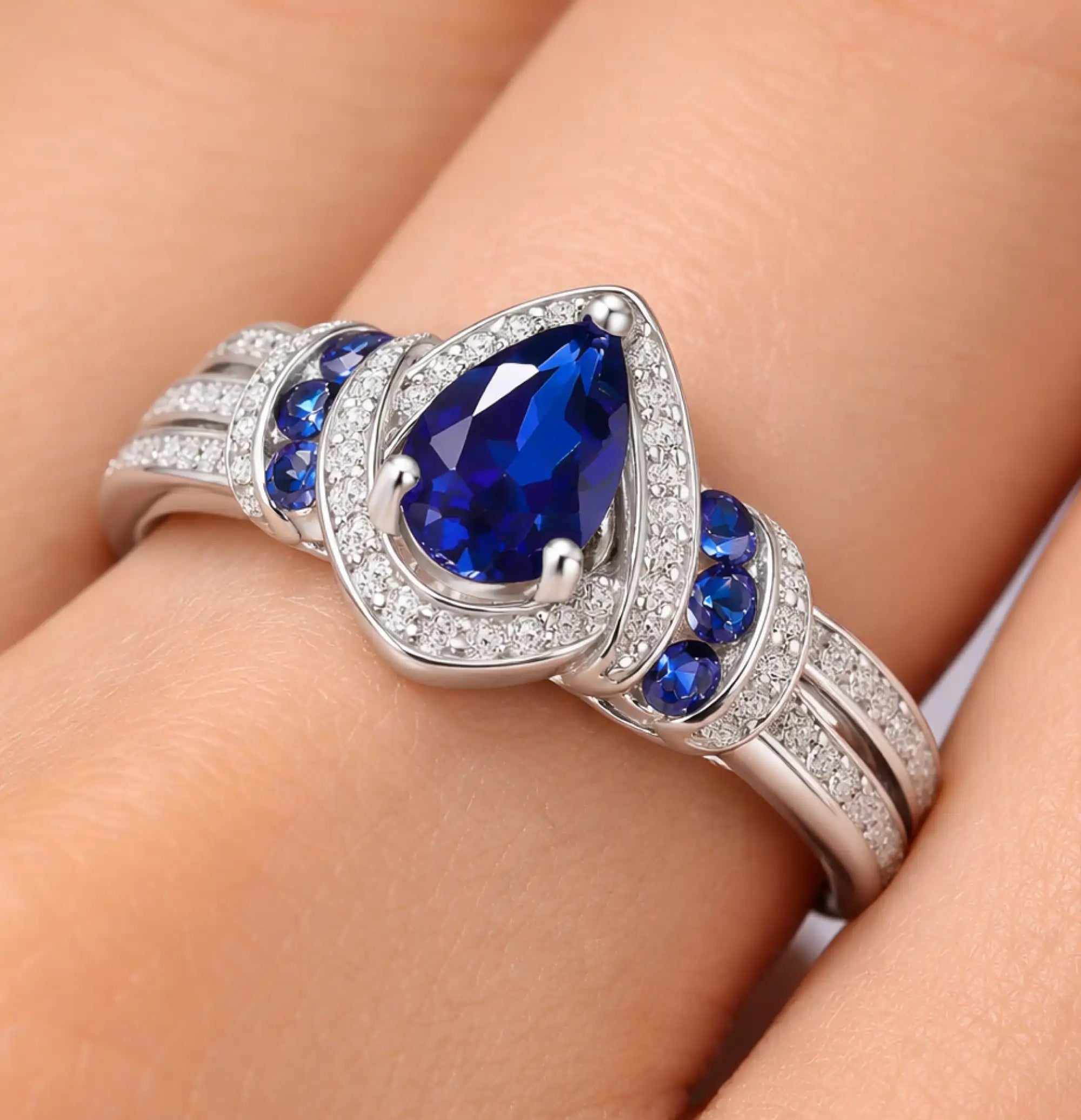 Bague de fiançailles Goutte Céleste en Argent Sterling