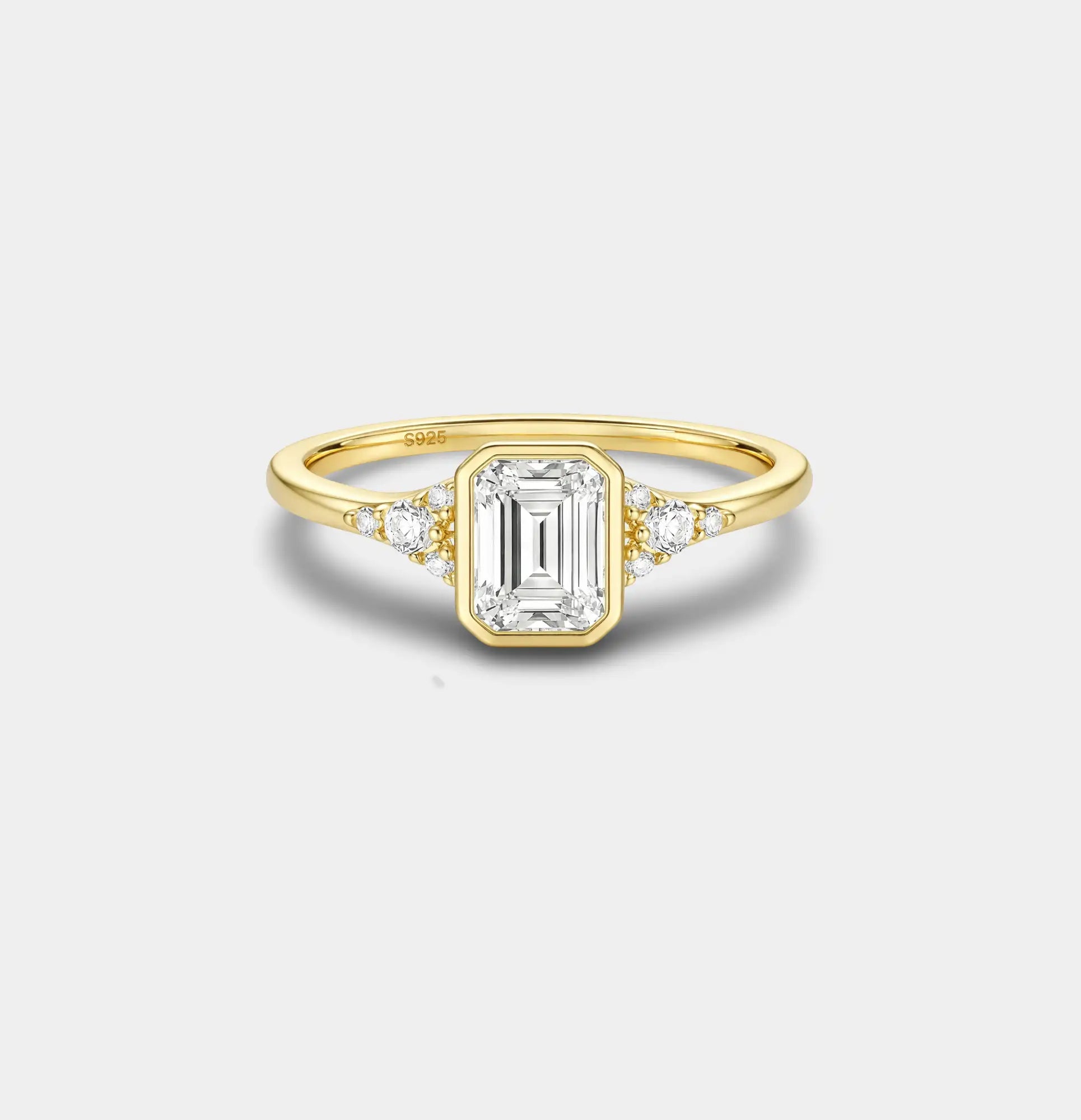 14K Gold Plated Emerald Cut Engagement Ring | Cubic Zirconia Solitaire | Luxury Alternative – MH ELEGANCE