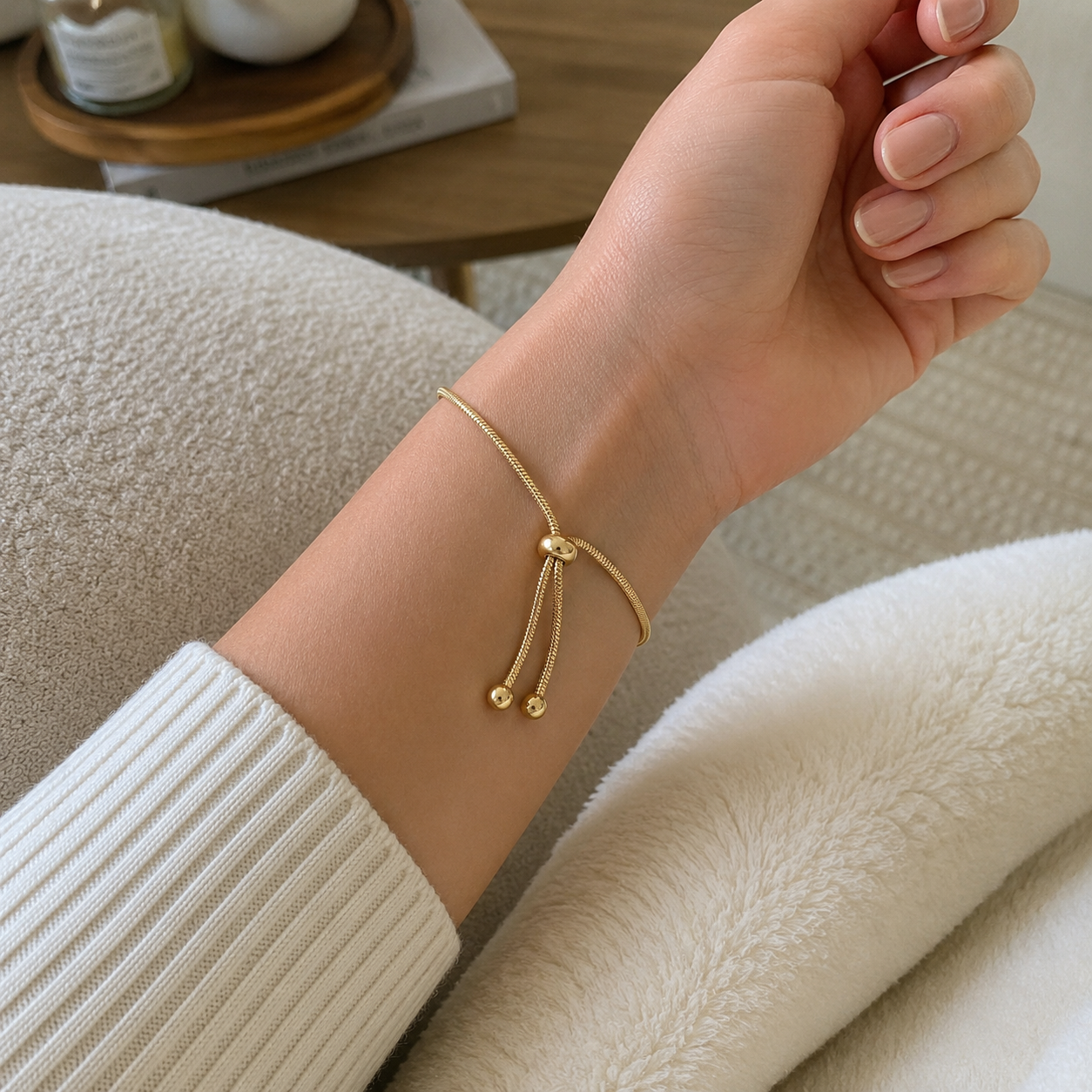 Dainty Gold Slider Bracelet | Adjustable Minimalist Luxury | Everyday Layering