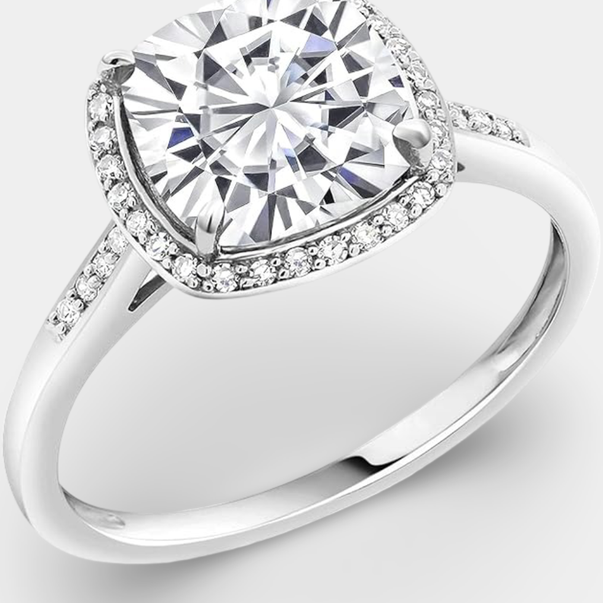 cushion-cut moissanite halo ring gift packaging from MH Elegance luxury wedding rings collection
