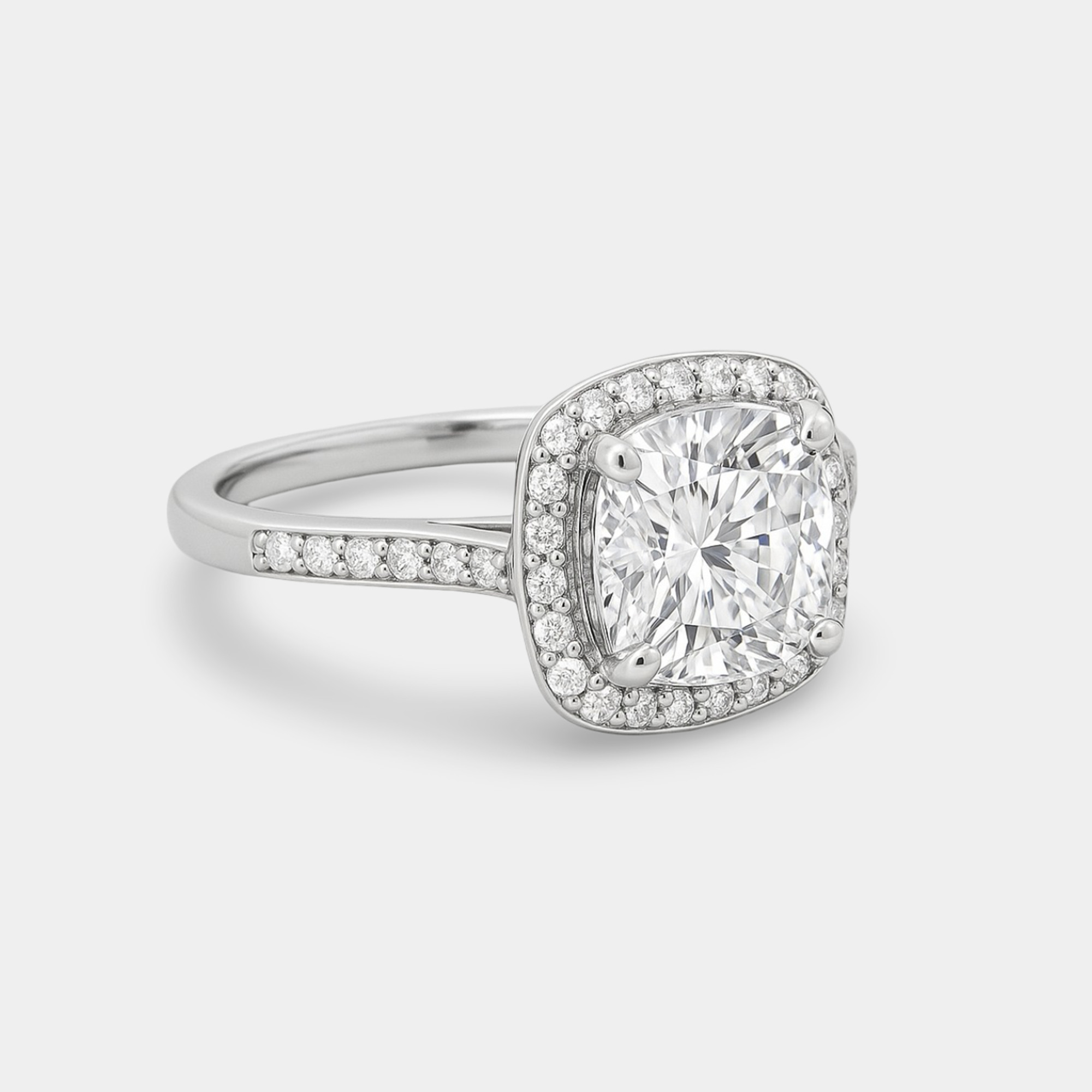 cushion-cut moissanite halo ring lifestyle wearing from MH Elegance luxury wedding rings collection