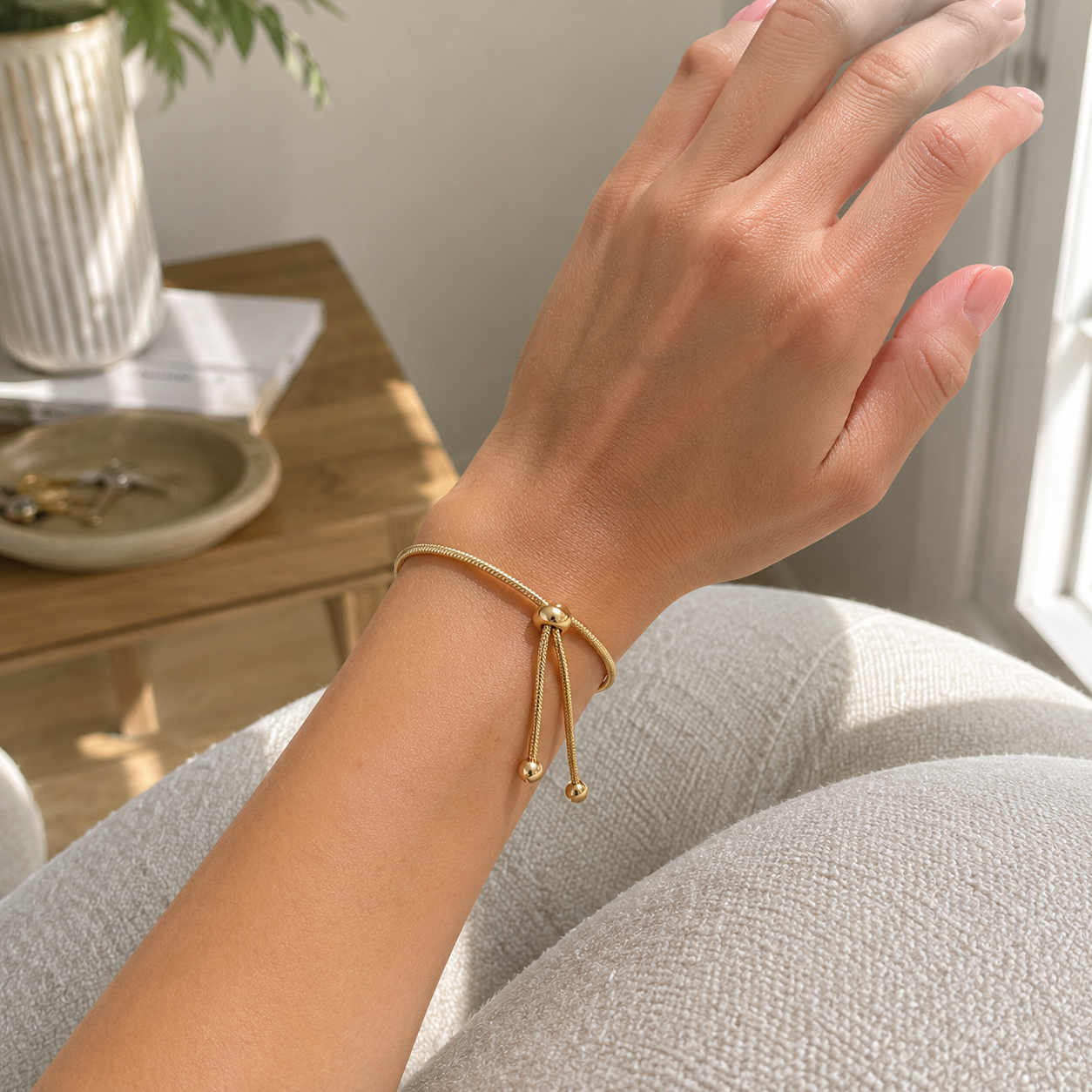 Dainty Gold Slider Bracelet | Adjustable Minimalist Luxury | Everyday Layering