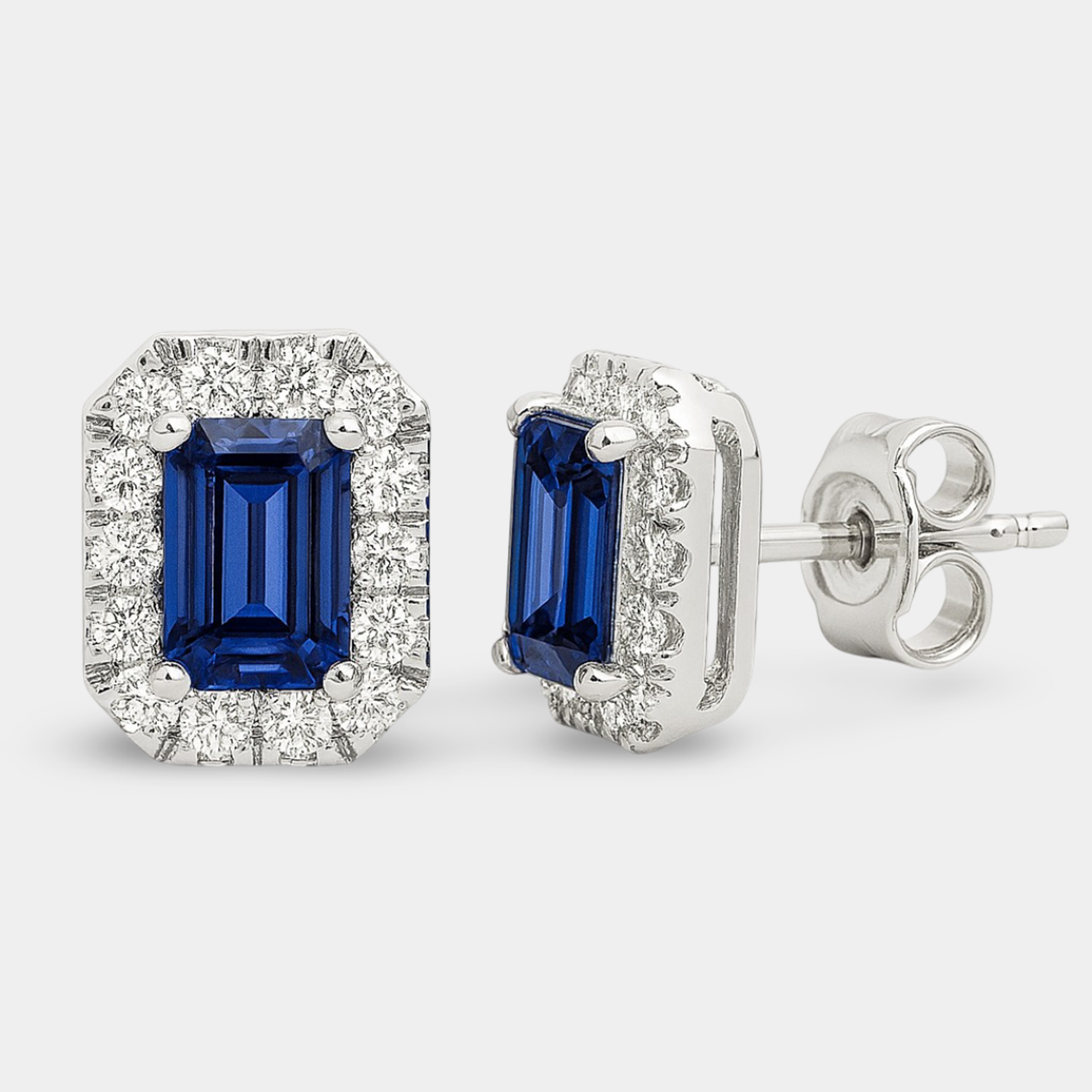 Emerald Cut Sapphire & Diamond Stud Earrings