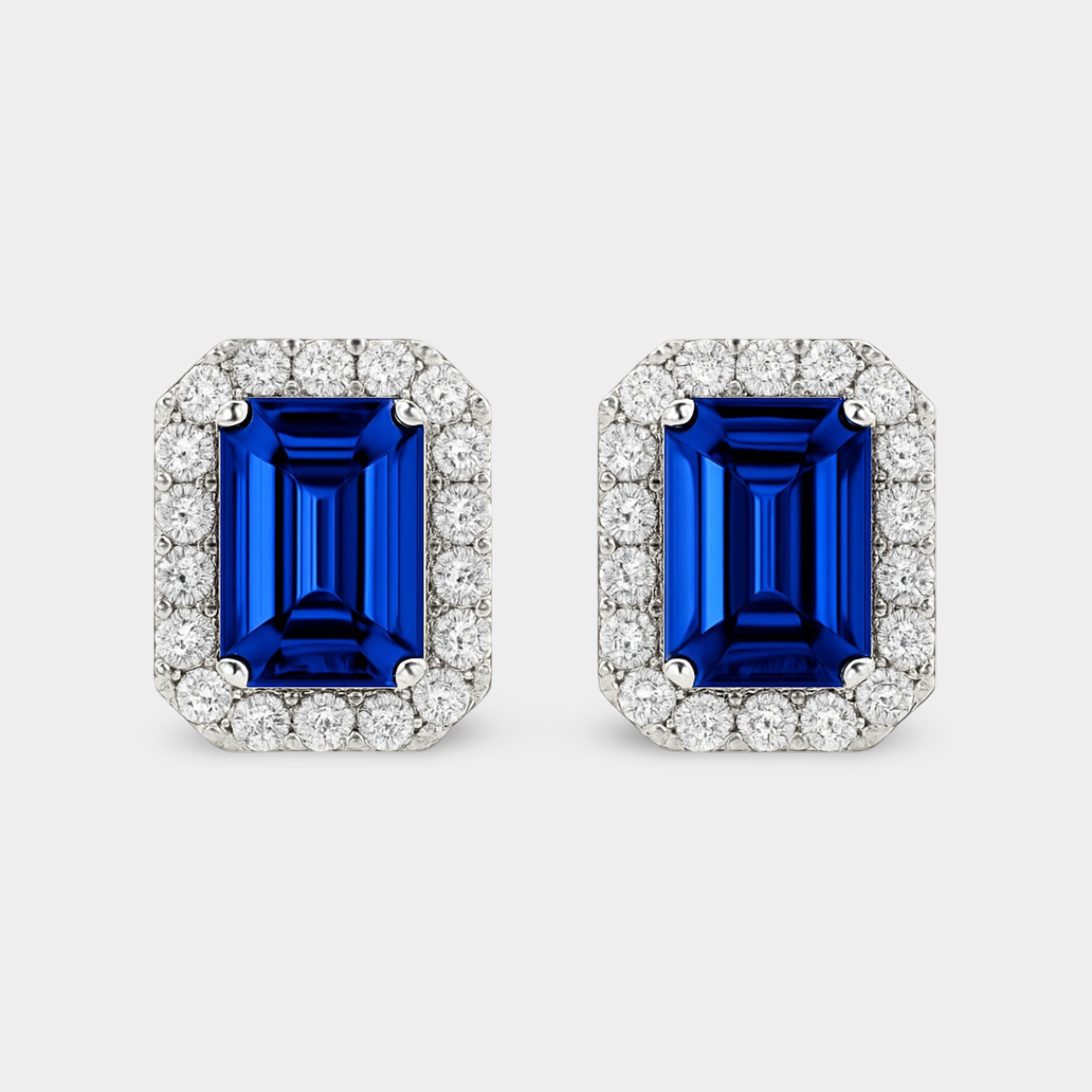 Emerald Cut Sapphire & Diamond Stud Earrings