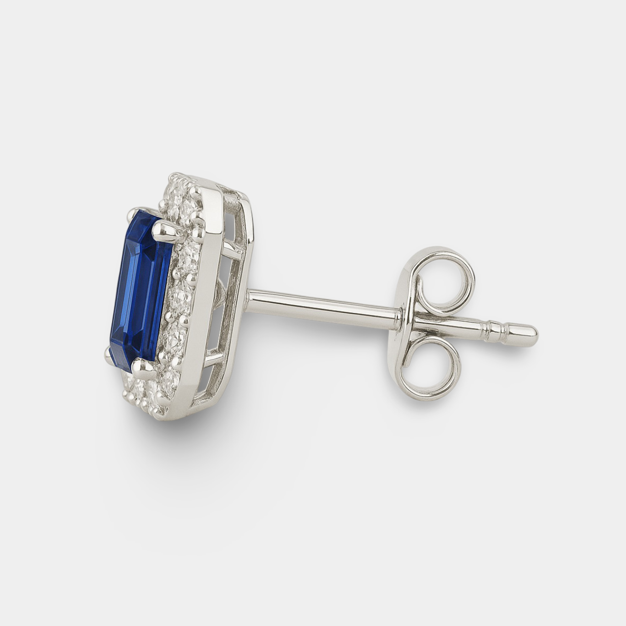 Emerald Cut Sapphire & Diamond Stud Earrings