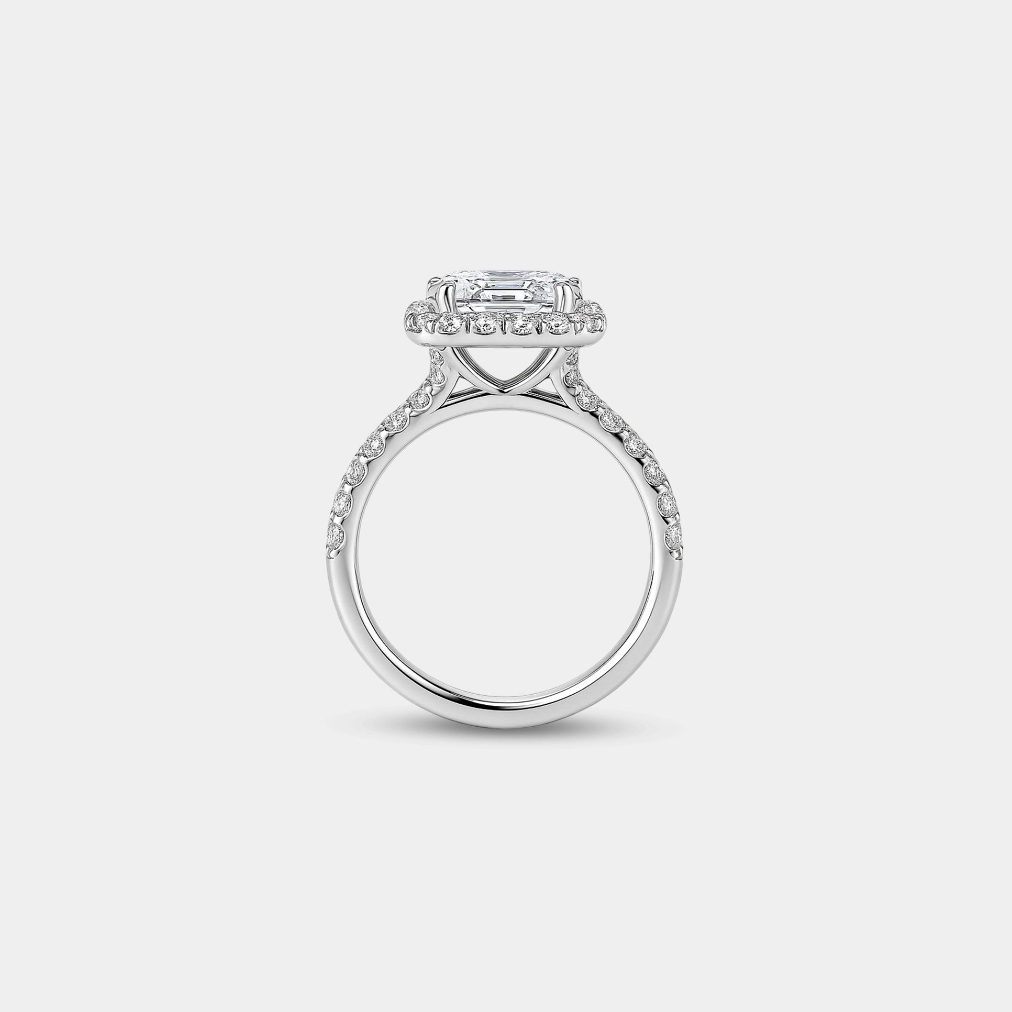 emerald cut moissanite halo engagement ring gift packaging from MH Elegance luxury wedding rings collection