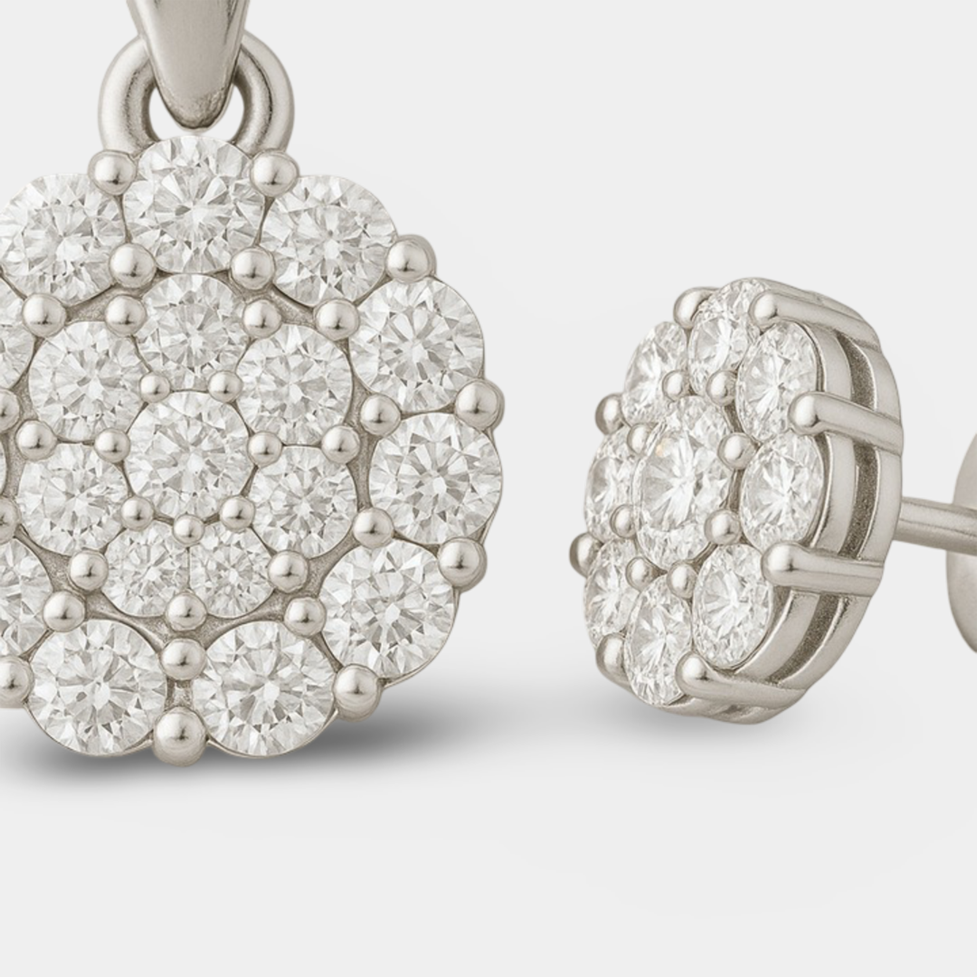 Floral Halo Diamond Pendant & Earring Set