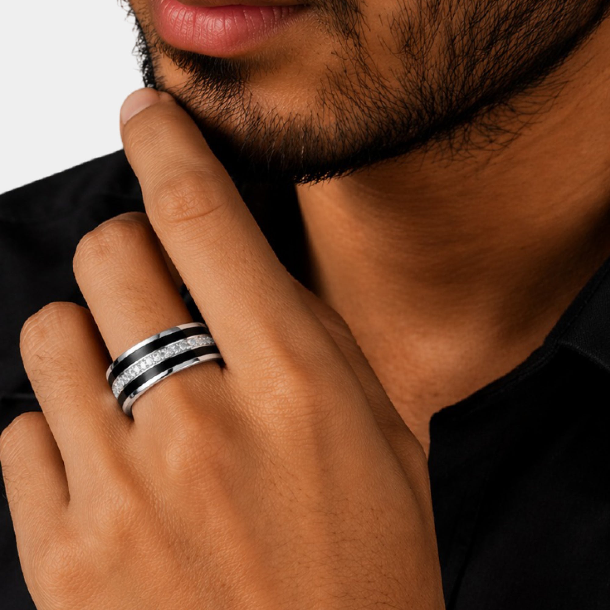 Black Finish Obsidian Luxe Men's Wedding Ring | Onyx Stone | Contemporary – MH ELEGANCE
