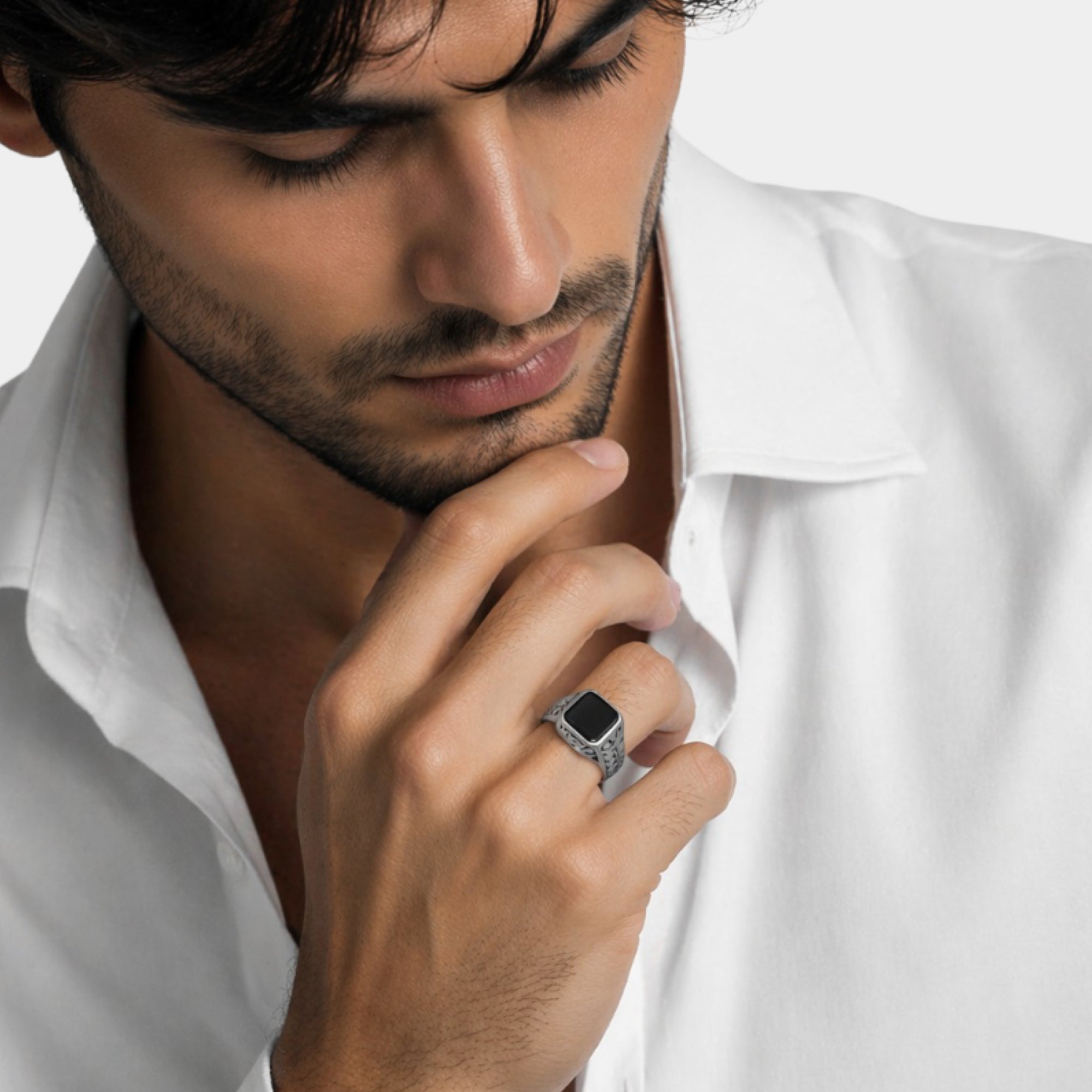 Sterling Silver Elite Square Signet Men's Ring | Engraved Classic Jewelry