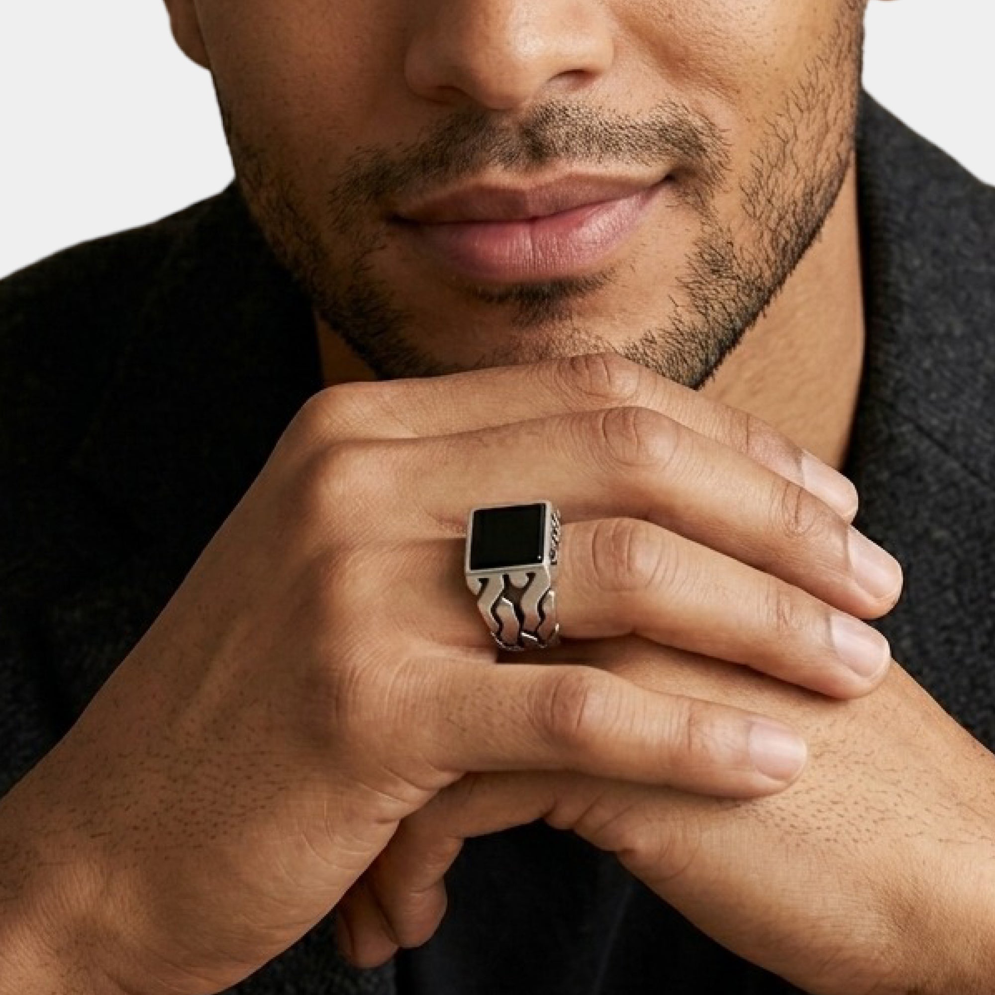 Sterling Silver Luxe Cuban Link Black Onyx Ring