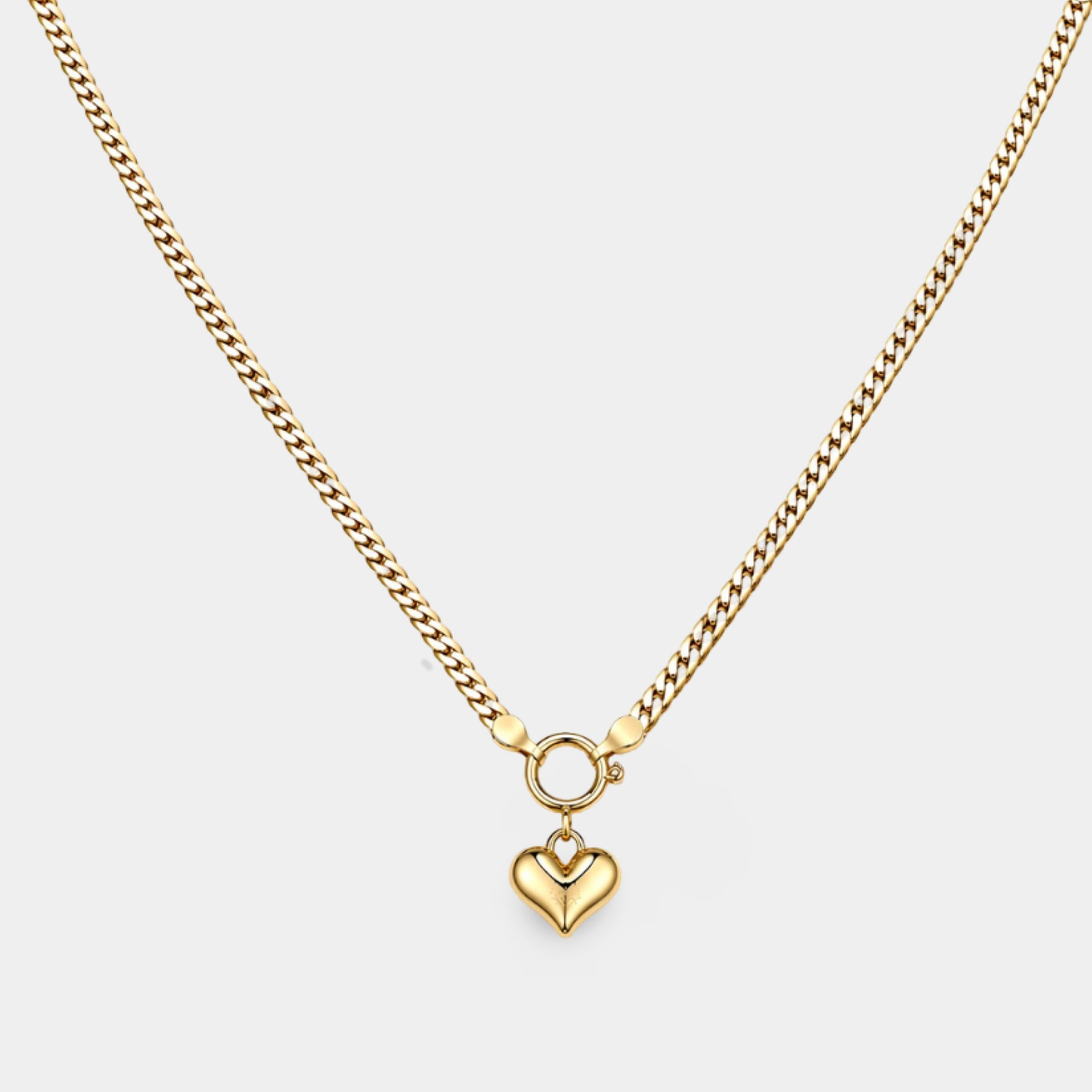 14K gold heart glow puffy heart herringbone necklace 3D pendant