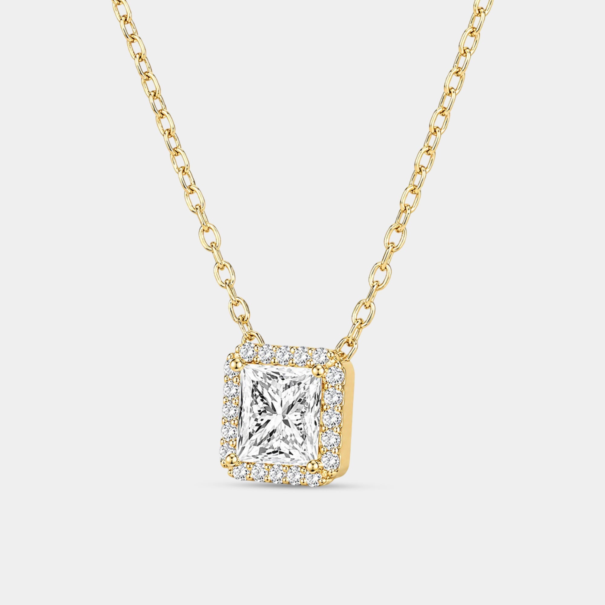 Luxury halo pendant necklace 14K gold plating