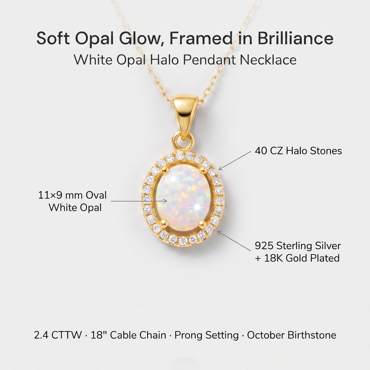 Pendentif auréole en oxyde de zirconium et opale