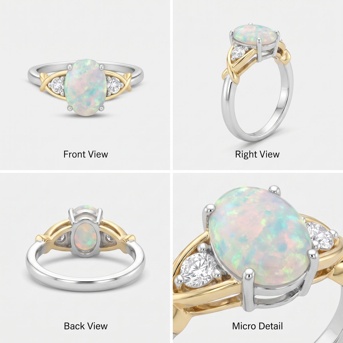 Bague croisée opale et diamants bicolore