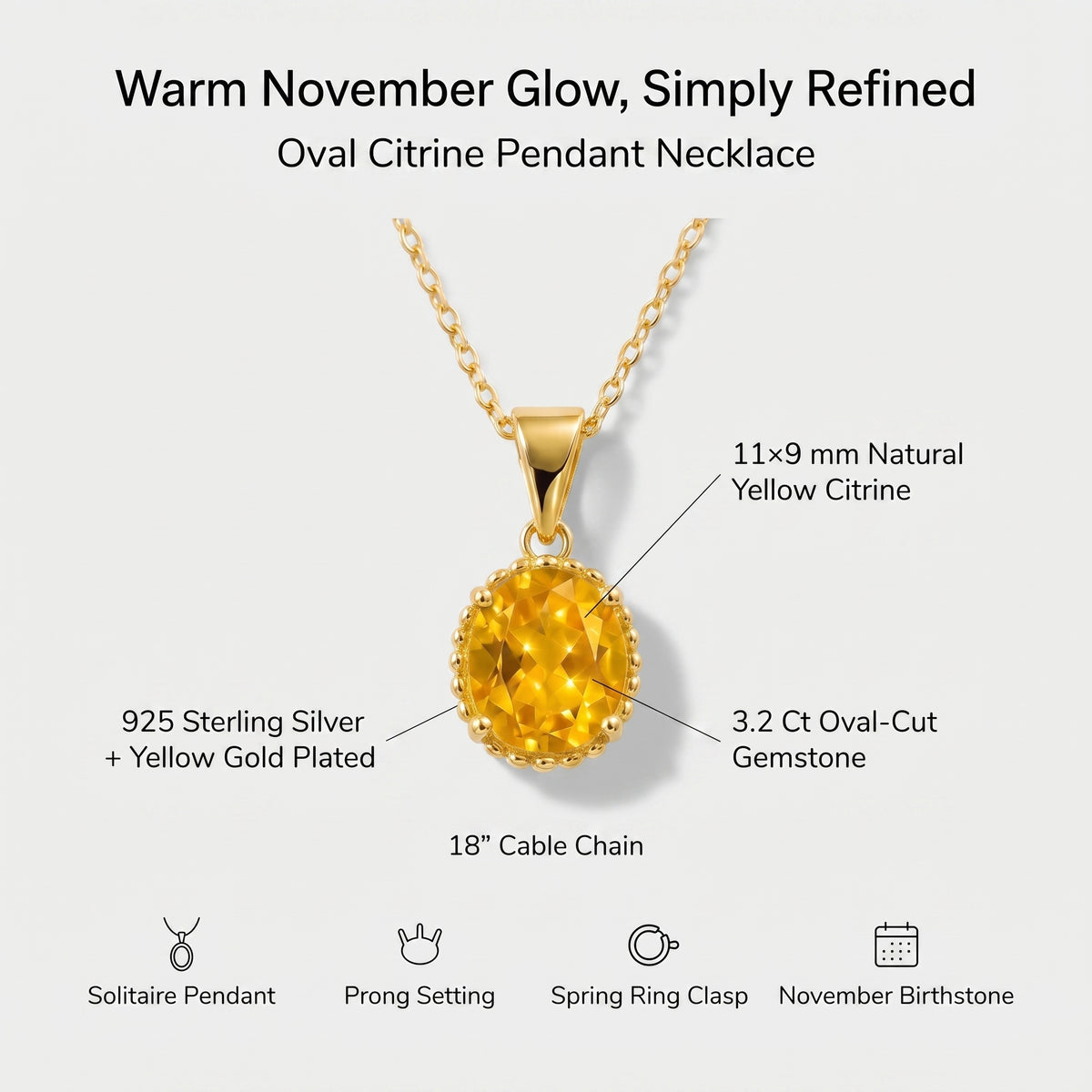 Collier pendentif ovale en citrine