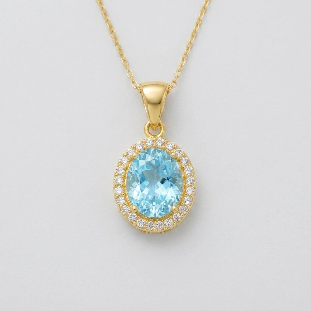 Pendentif halo en topaze bleu ciel
