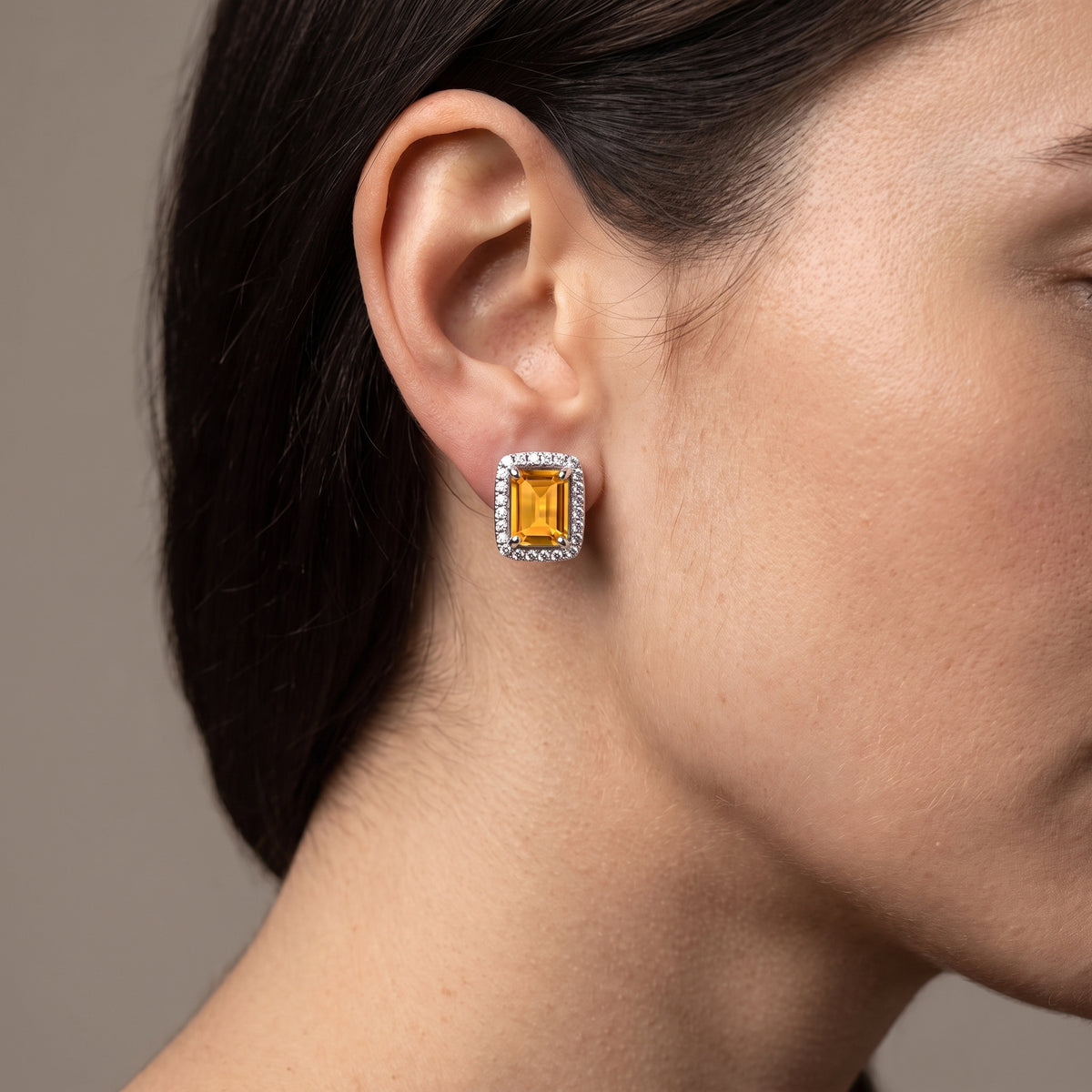 Boucles d'oreilles halo en argent sterling et citrine