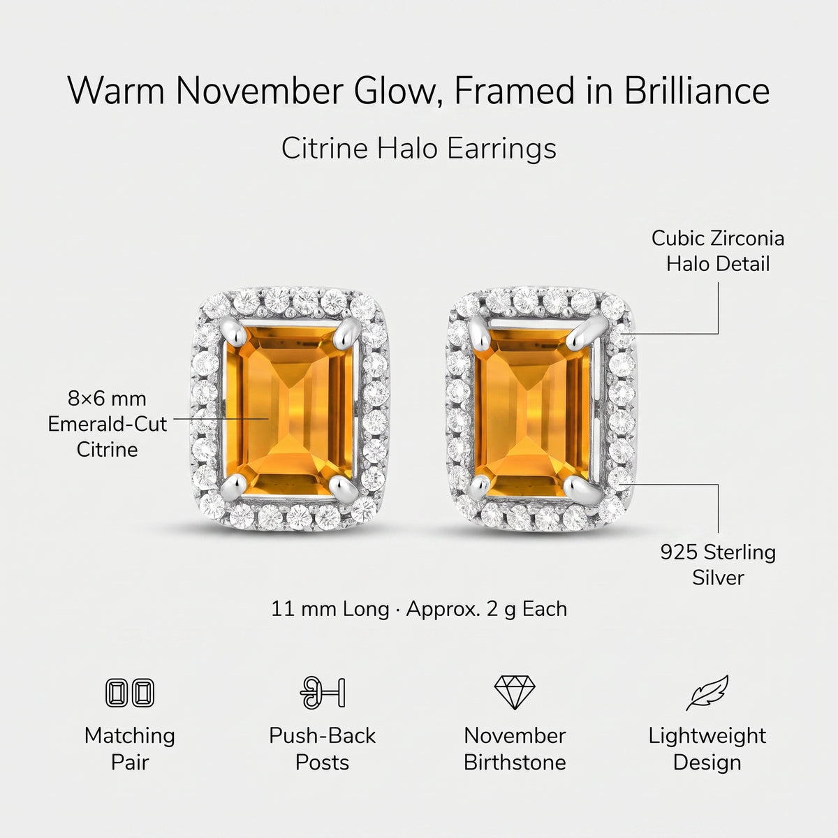 Boucles d'oreilles halo en argent sterling et citrine