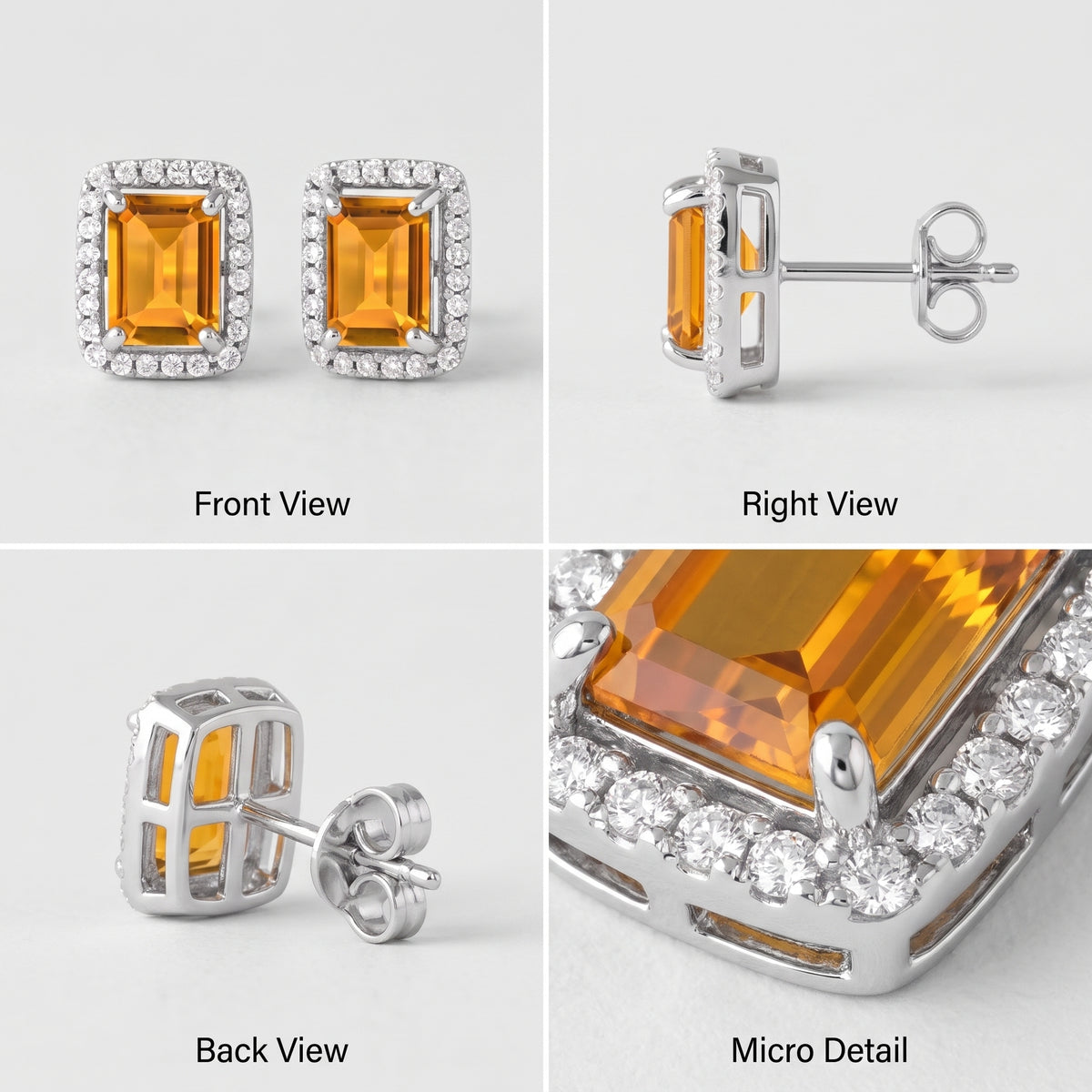 Boucles d'oreilles halo en argent sterling et citrine