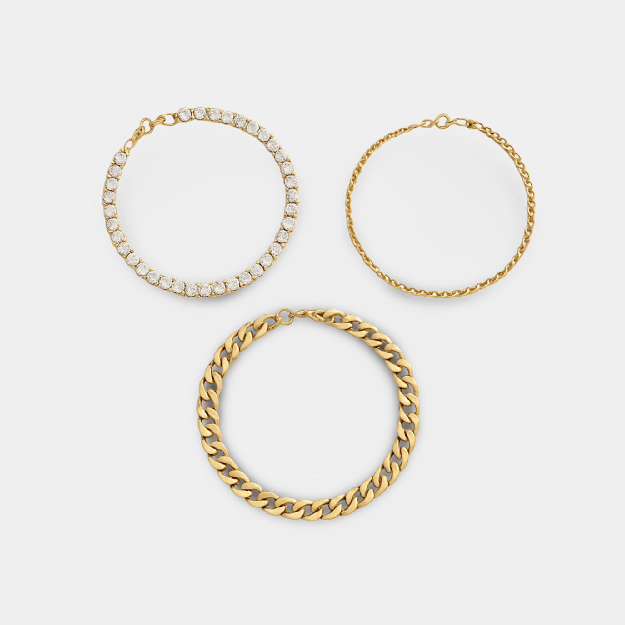 Gold Charm Bracelet Set – 3Piece