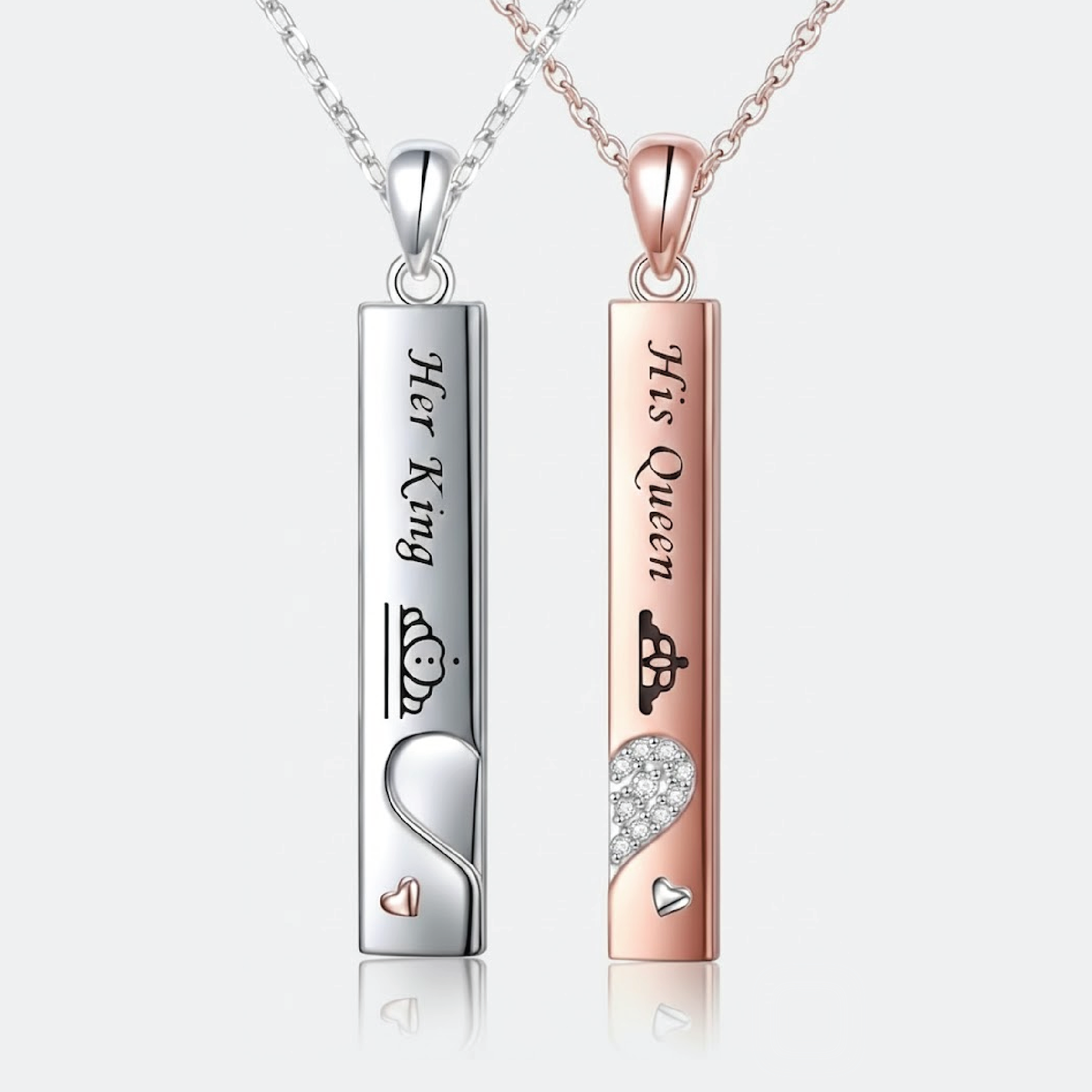 Her King His Queen 925 sterling silver bar couple necklace set from MH Elegance