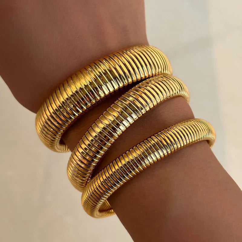 Bold Coil-Style Gold Cuff Bracelet Pair