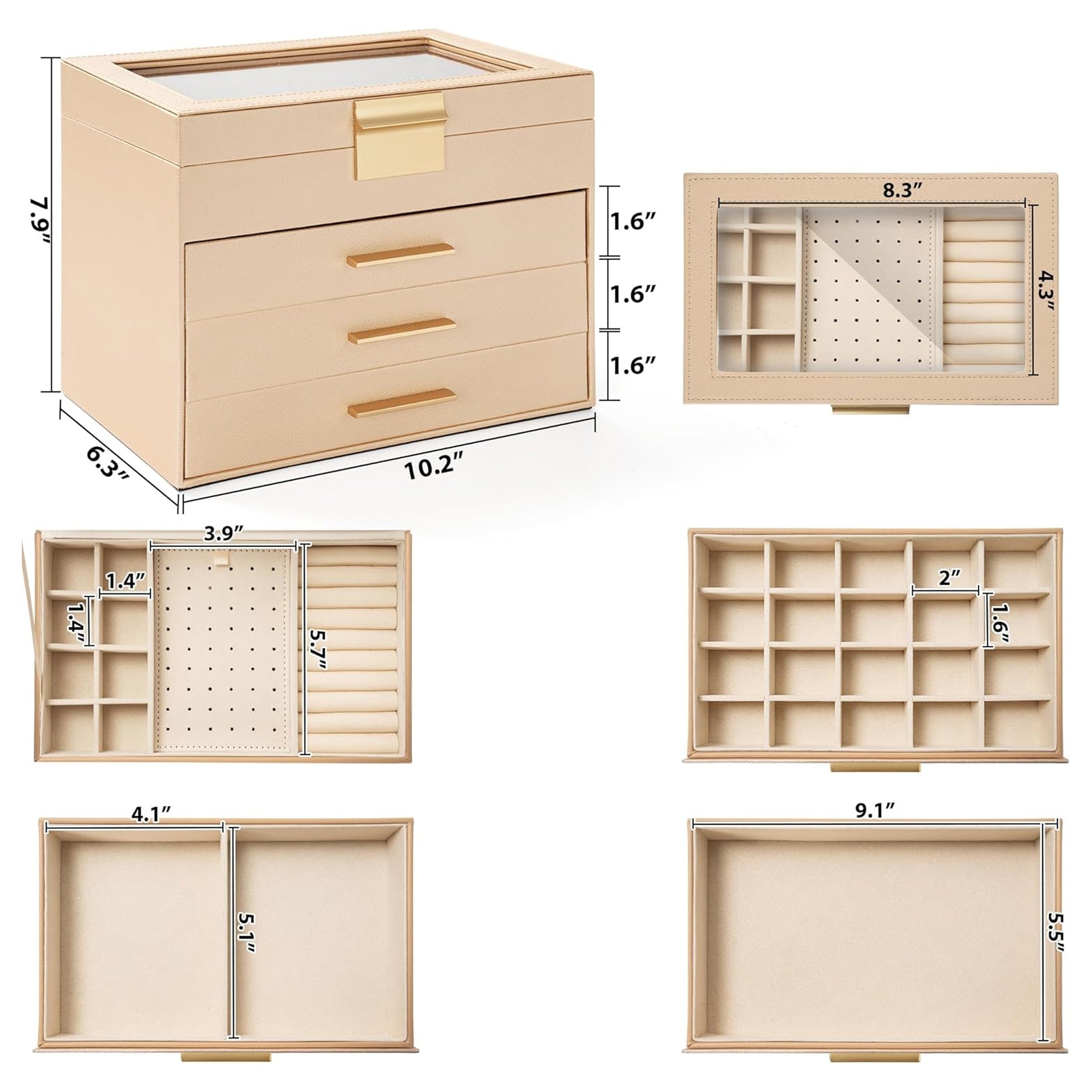 4-Tier Jewelry Box with Clear Glass Lid