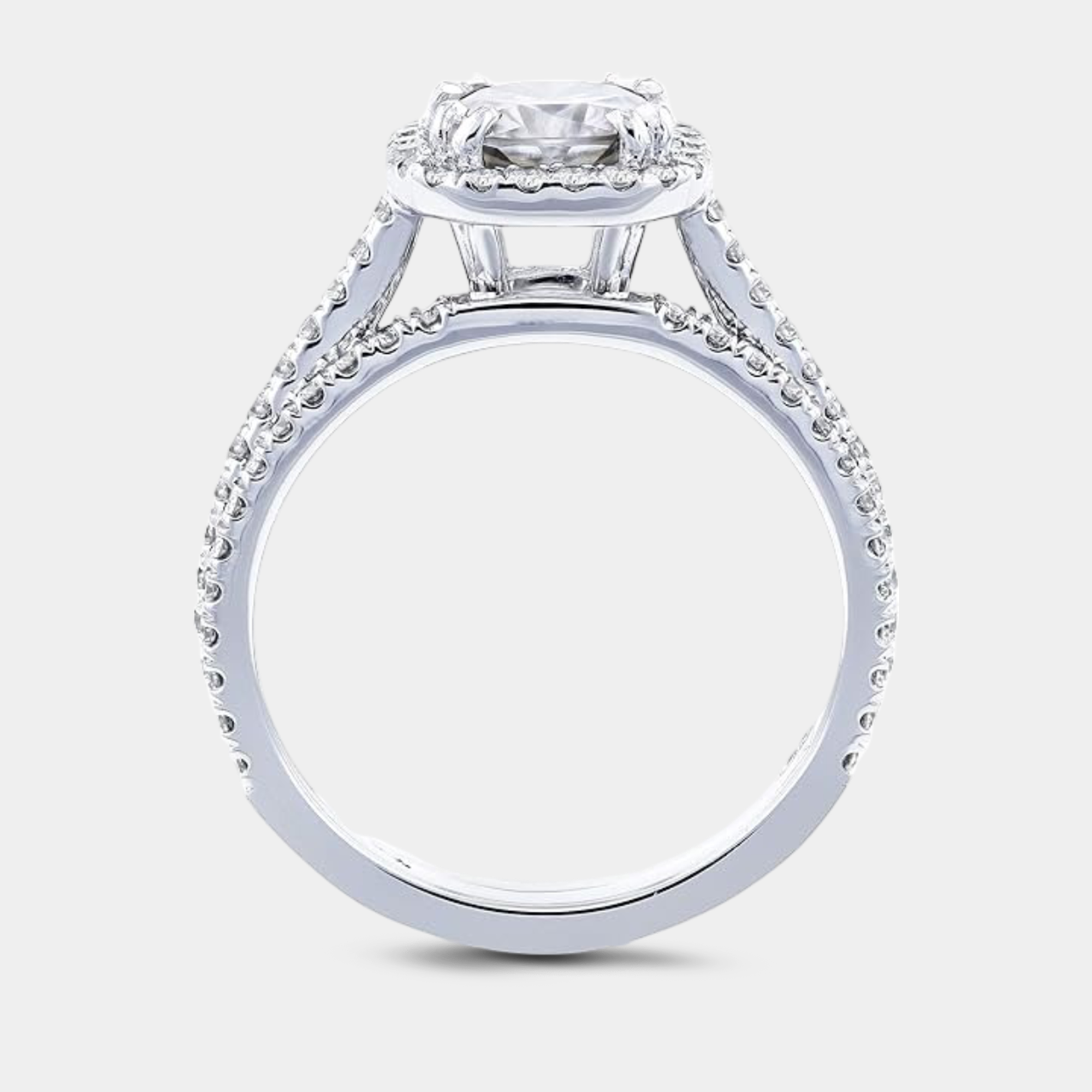 Complete moissanite and diamond halo bridal ring set in MH Elegance luxury bridal gift packaging - MH ELEGANCE