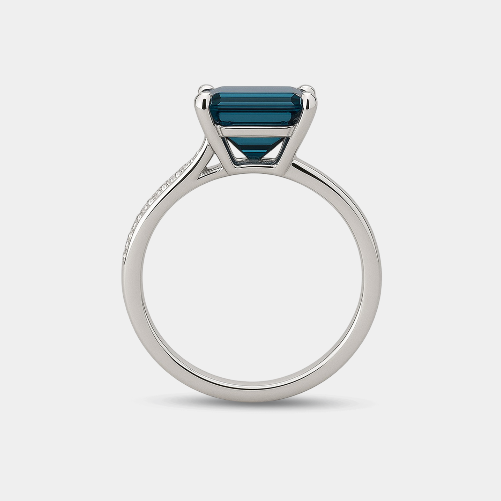 persian blue moissanite halo engagement ring side angle view from MH Elegance luxury wedding rings collection