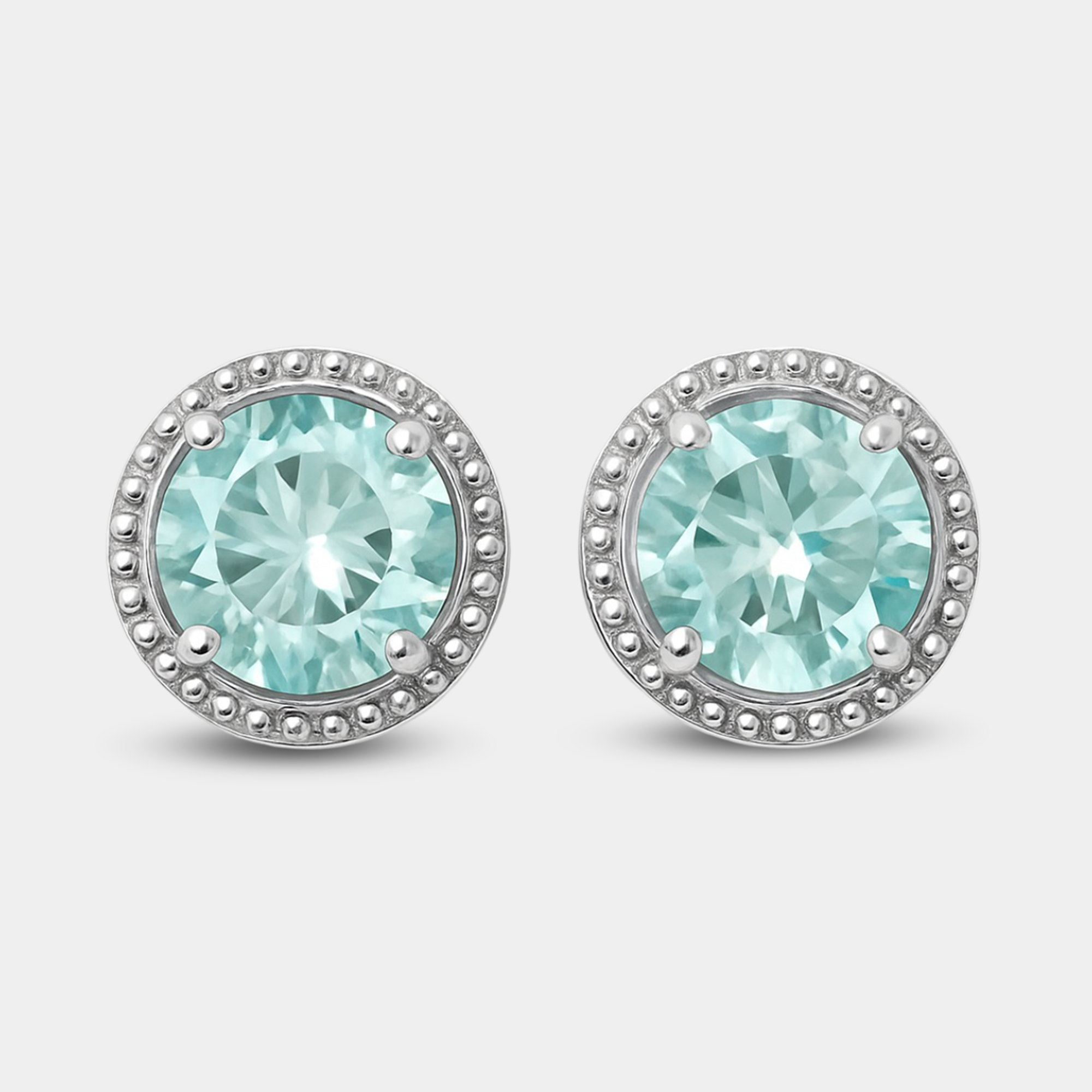 Round Cut Aquamarine Moissanite Stud Earrings