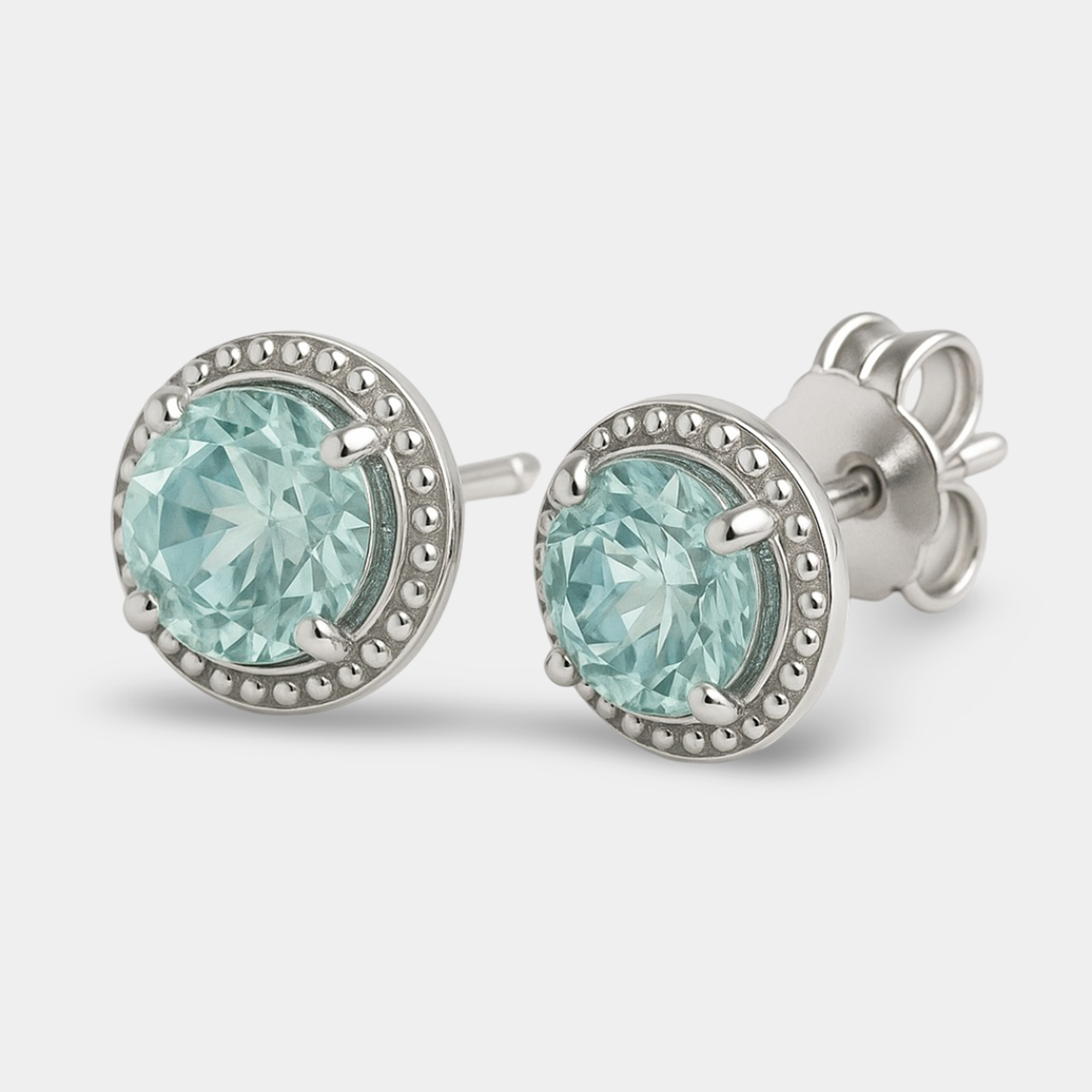 Round Cut Aquamarine Moissanite Stud Earrings
