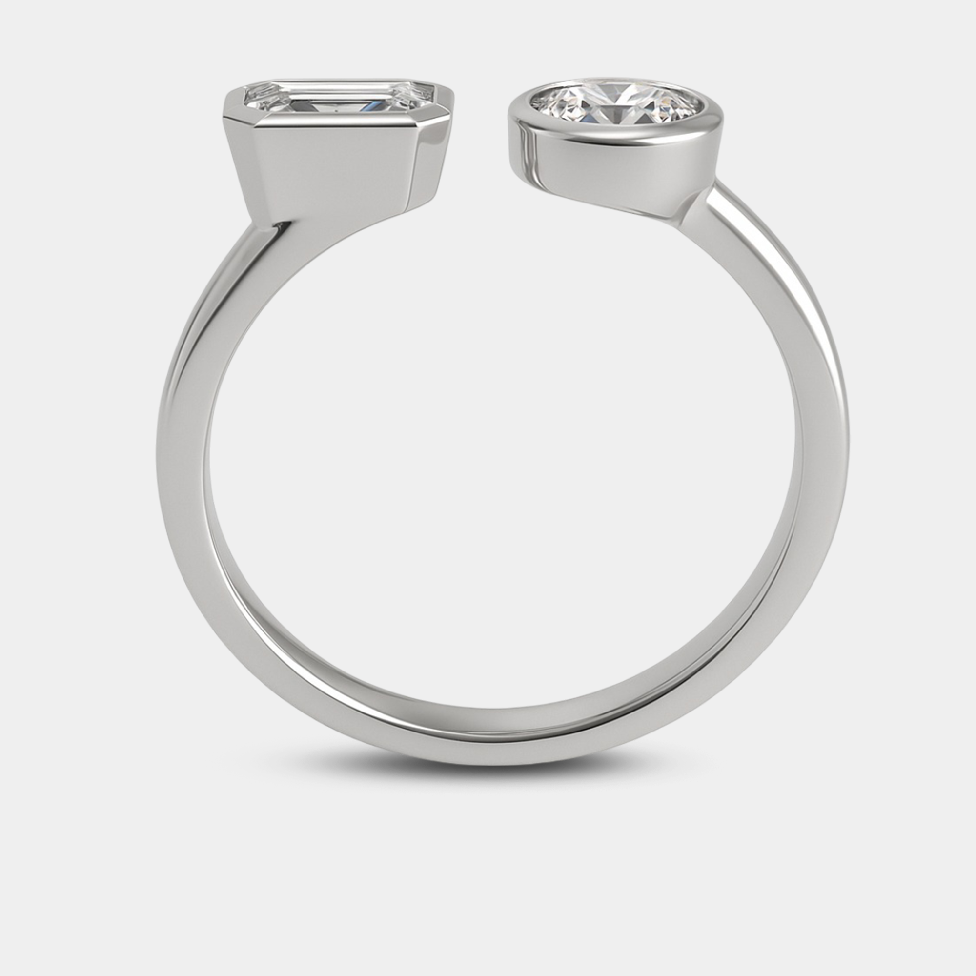 round and emerald diamond engagement ring lifestyle wearing from MH Elegance luxury wedding rings collection
