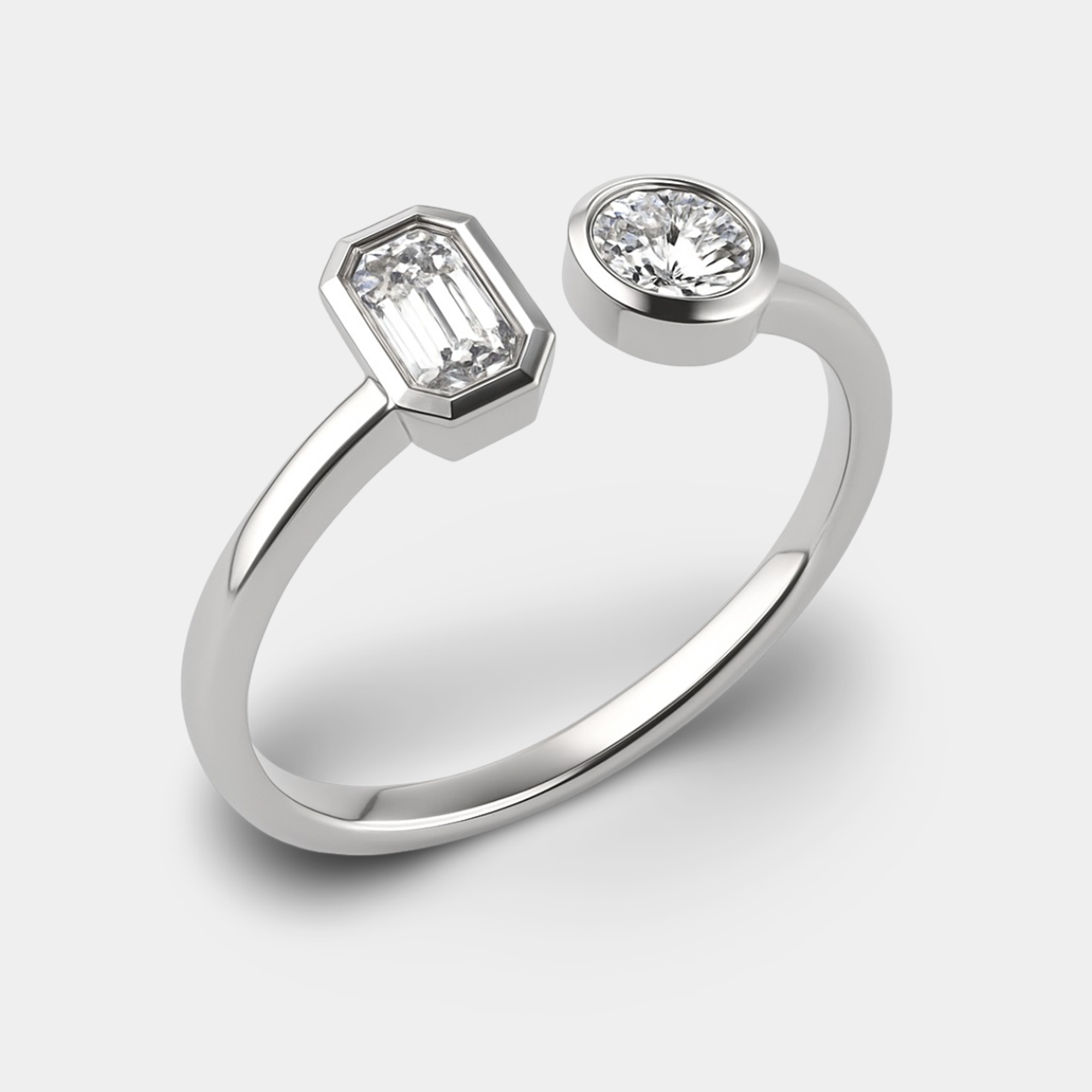 Round and Emerald Diamond Engagement Ring