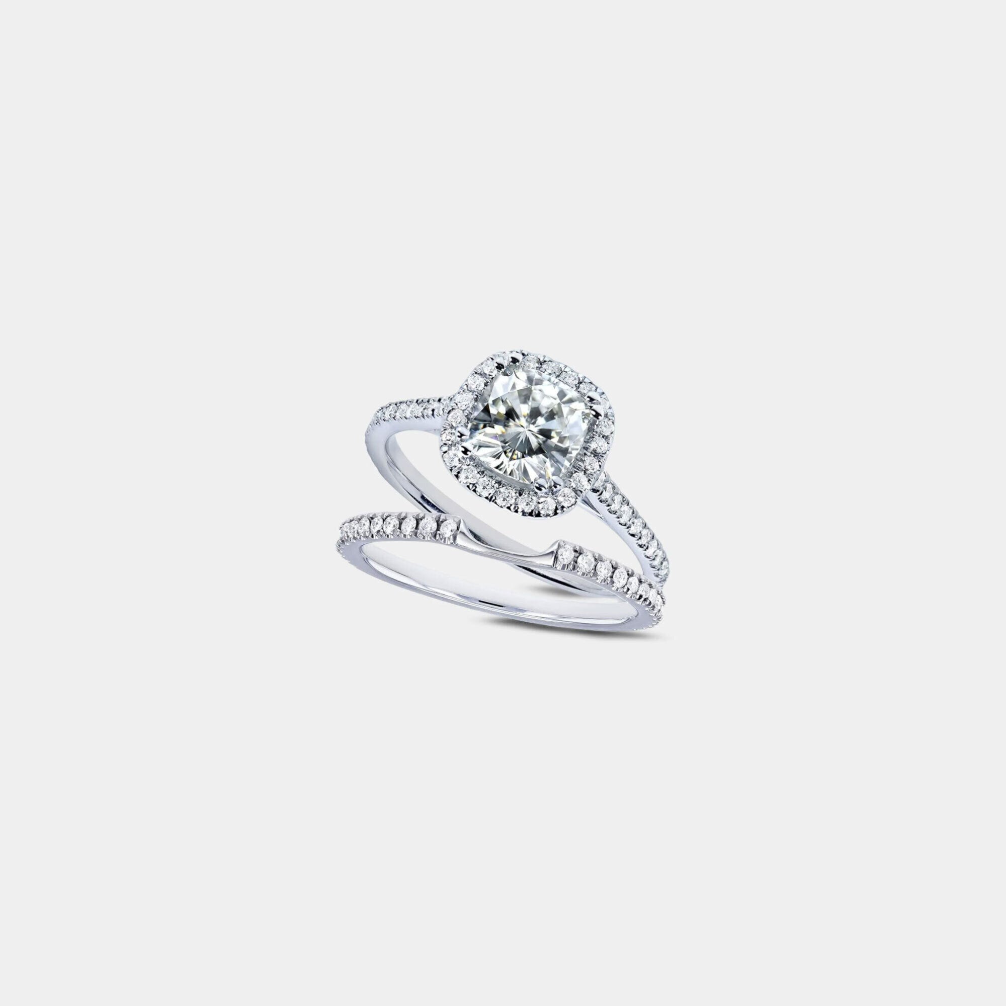 Moissanite & Diamond Halo Bridal Rings Set