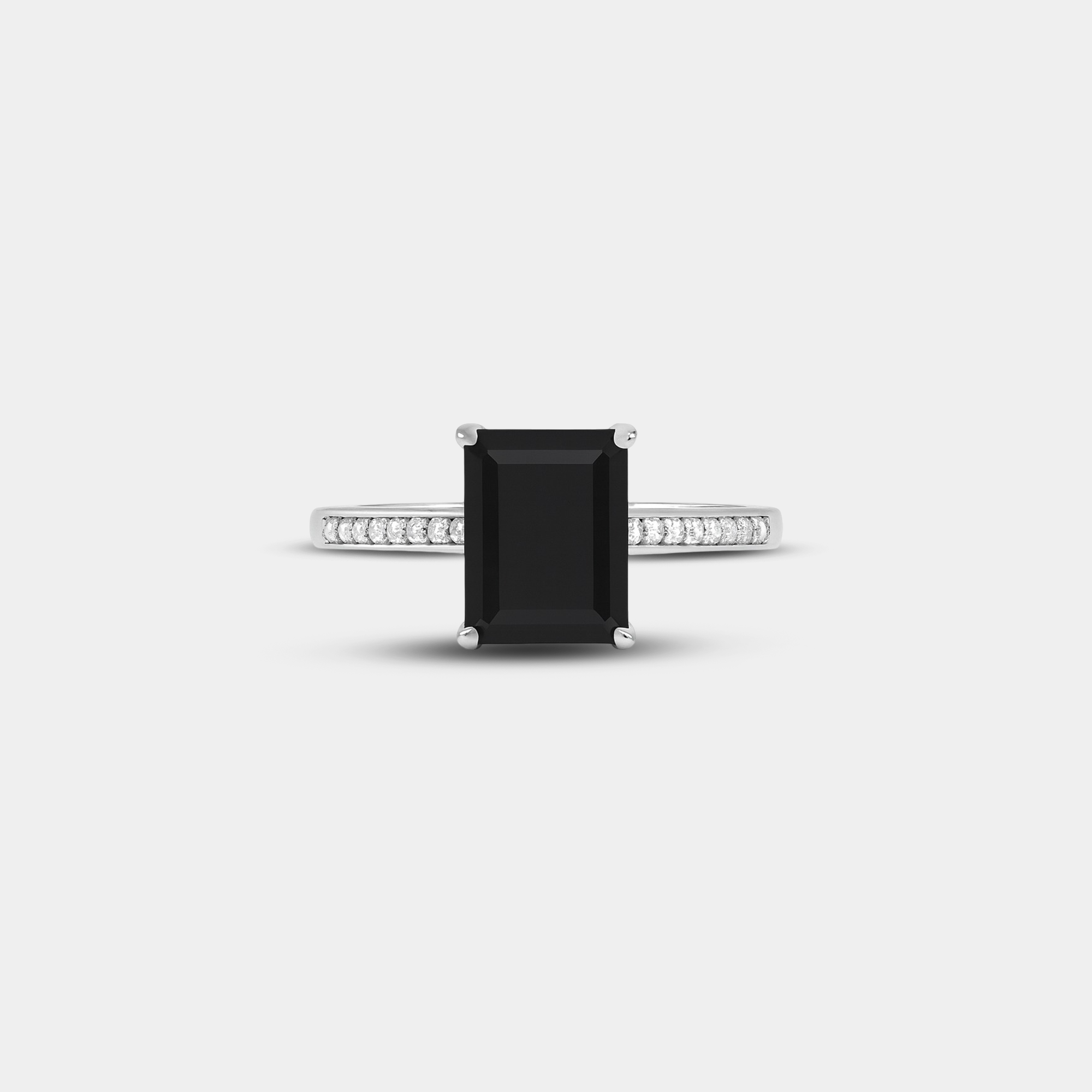 Emerald-Cut Onyx & Diamond Engagement Ring
