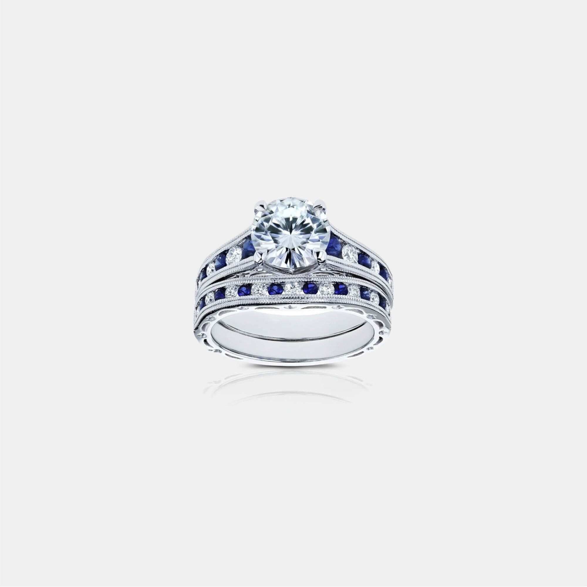 Forever One Moissanite & Sapphire Bridal Set